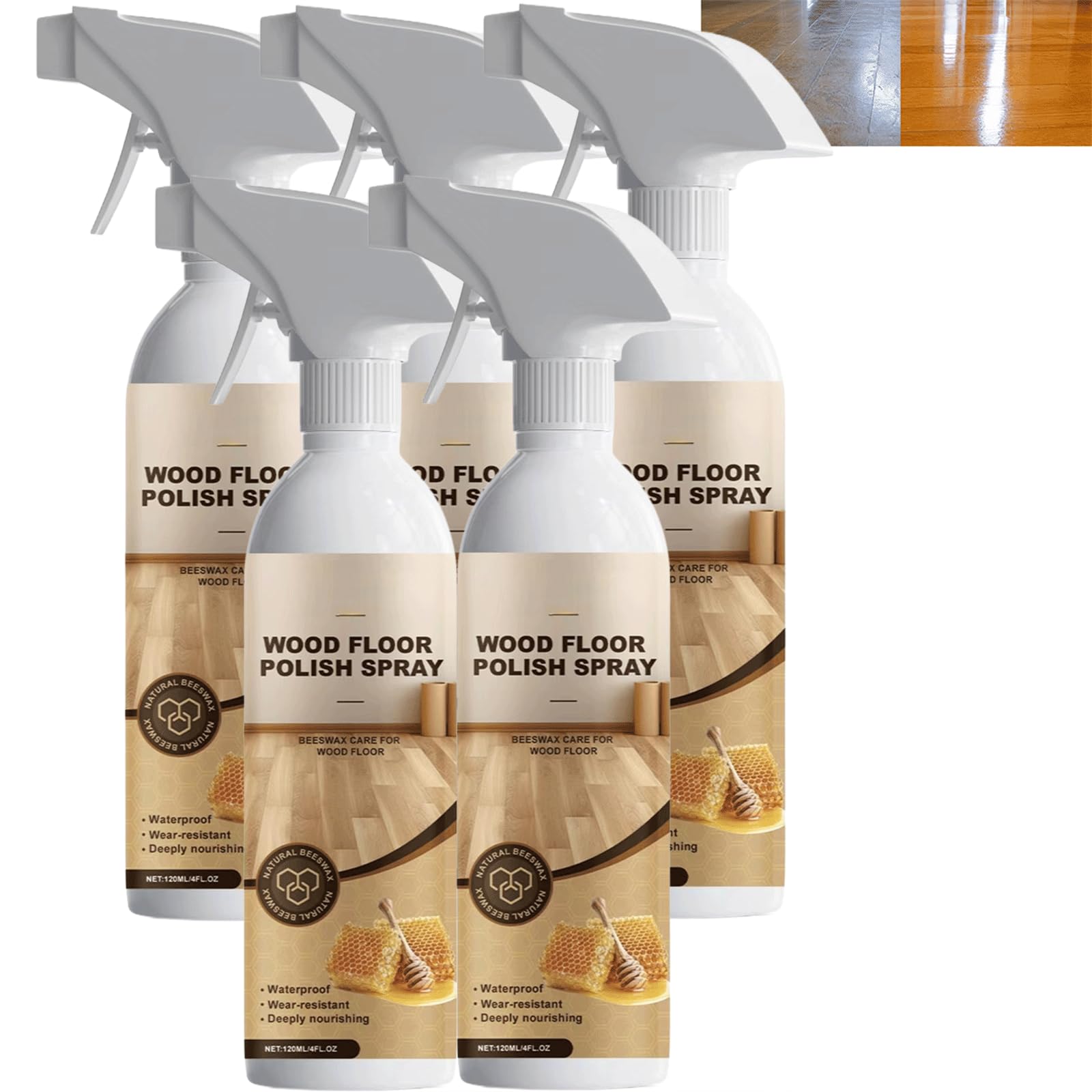 Limpiador de pulido restaurador de pisos de madera de cera de abejas natural-Secado rápido, sin pulido de lijado, restaura rápidamente el brillo natural, (5 piezas)