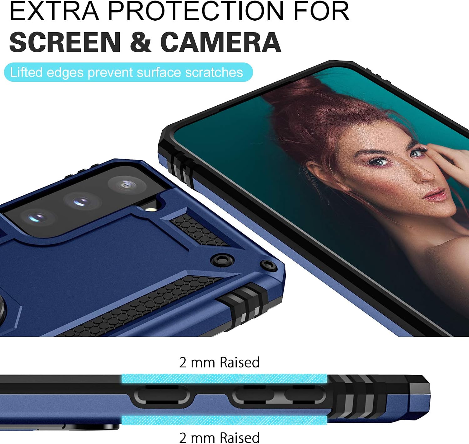 Charlam for Samsung Galaxy S21 Plus Case Dual Layer Shock-proof Protective Bumper Case with Rotatable Metal Ring Kickstand Compatible with Magnetic Car Mount for Galaxy S21 Plus 6.7 Inch 5G 2021, Blue