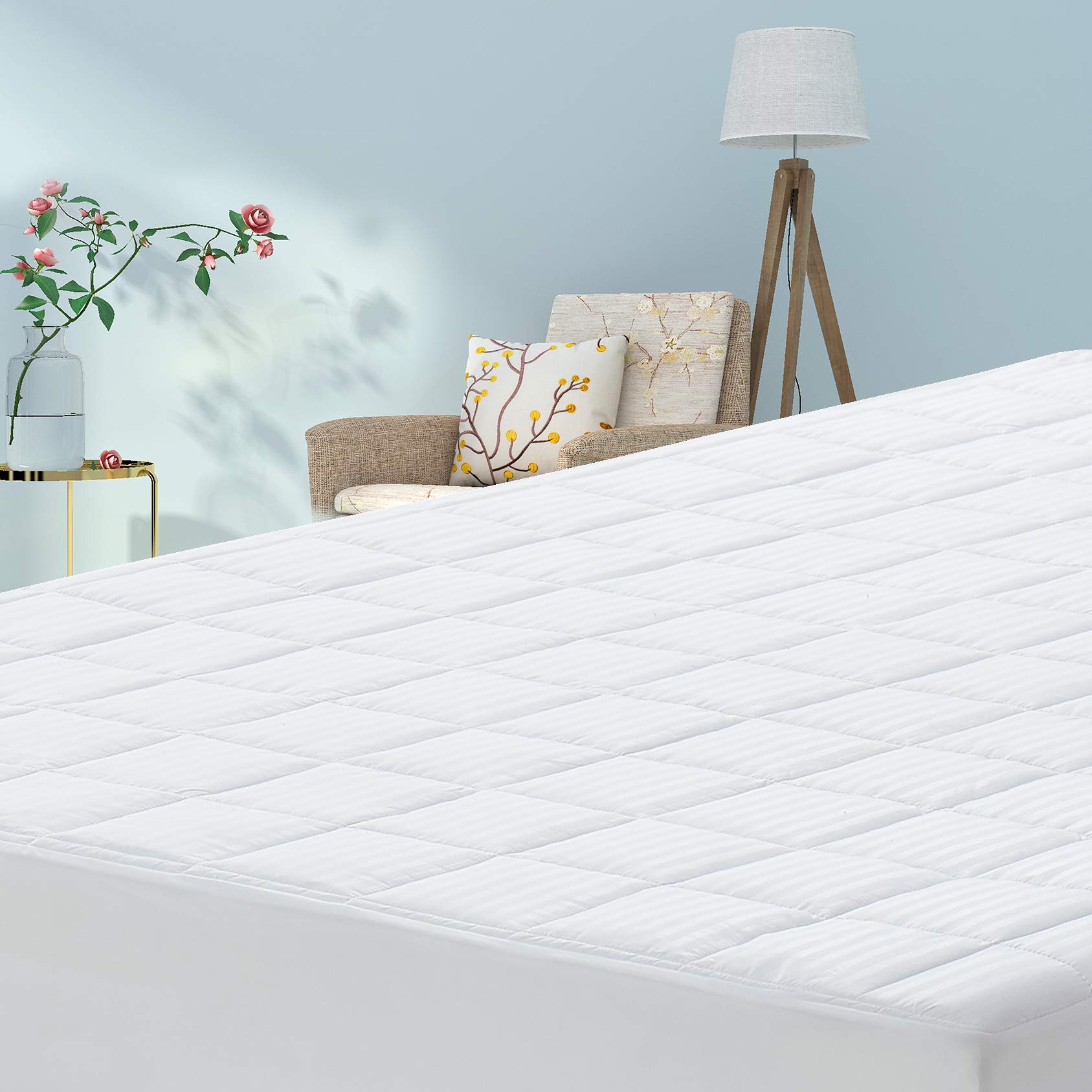 Cottoncolors Pad Cover Bed Mattress Topper Cotton Quilted Fitted Protector Luxury Queen Size