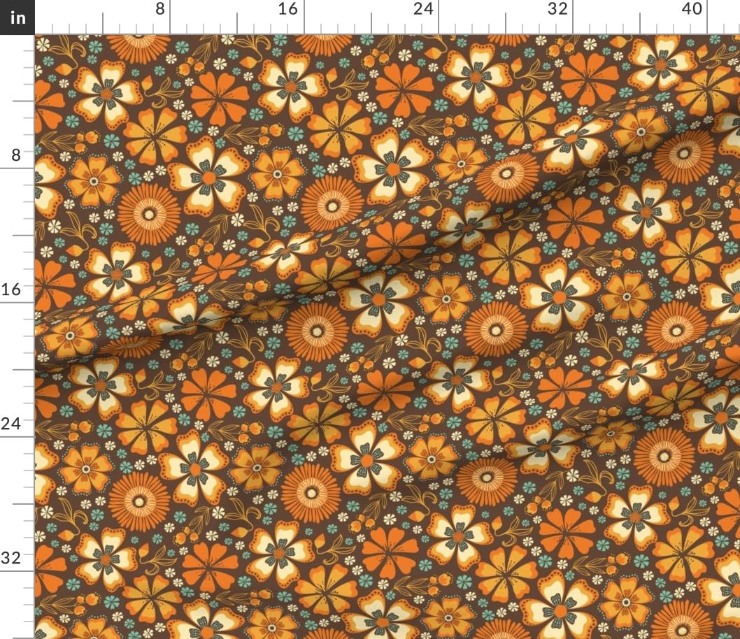 Amazon.com: Spoonflower Fabric Vintage Floral Teal Brown on Petal