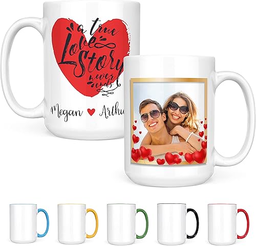 Miniatura 10 de Taza personalizada para el día de San Valentín con cita y foto de pareja dentro de 1 de 9 marcos de amor 11 o 15 onzas 9 colores regalos