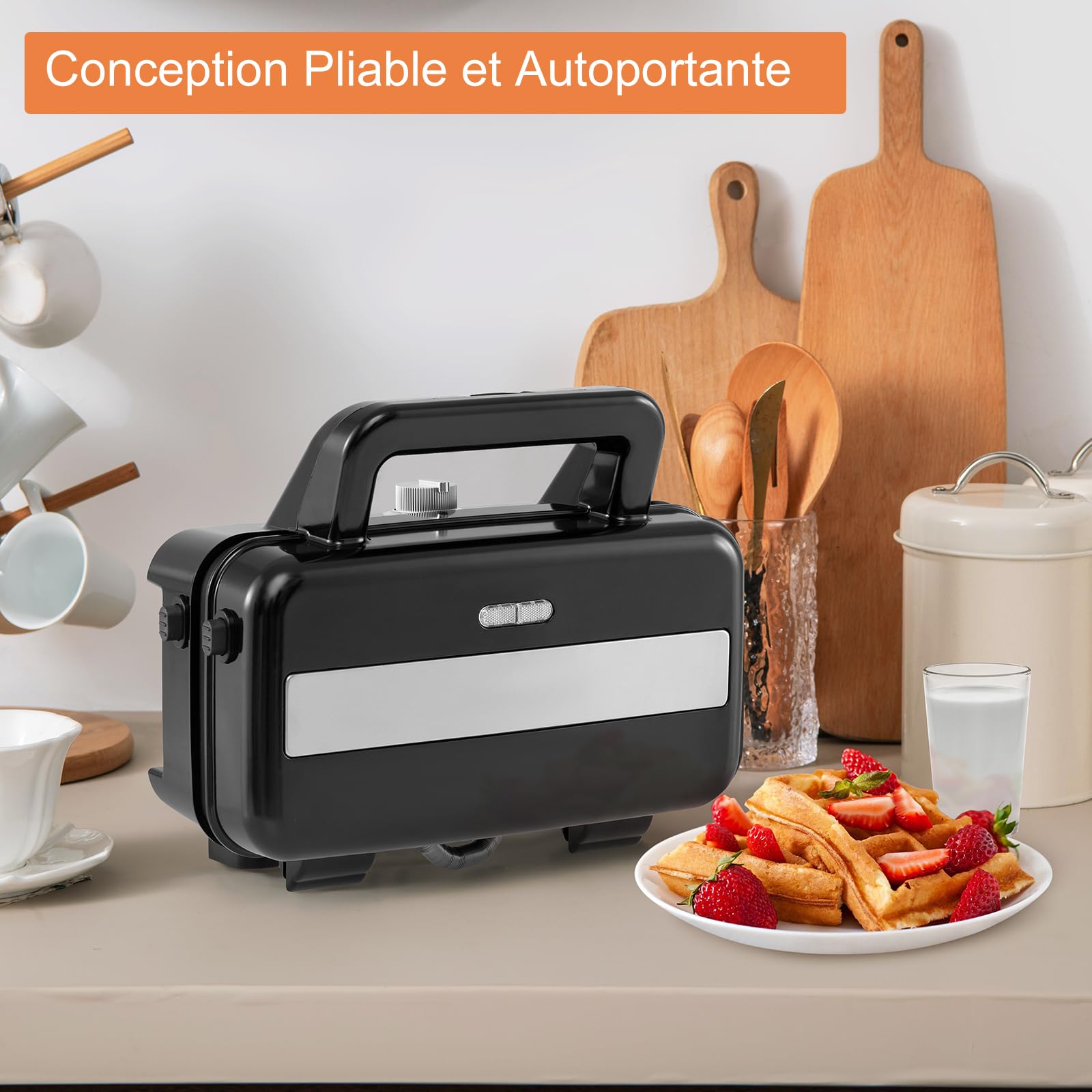 GOPLUS Appareil Croque Monsieur 3 en 1 pour Gaufres, Croques et Sandwichs, Machines à Gaufres et Croques avec Plaques Amovible et Antiadhésive, Température Réglable 5 Niveaux & Protection Surchauffe