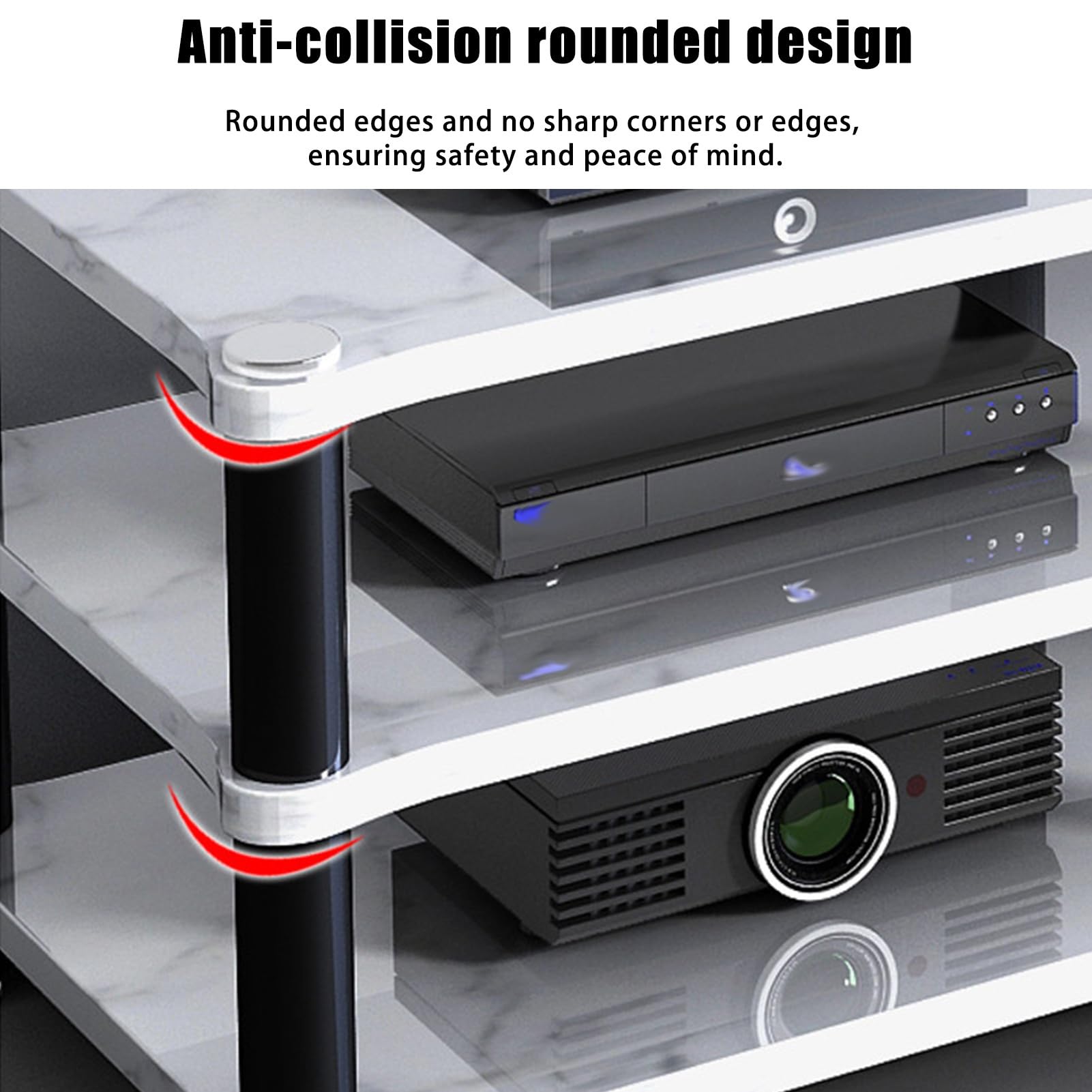 Stojak na Multimedia AV, Wytrzymały Stojak Audio 70,8" L z Nóżkami Tłumiącymi Wibracje, Stojak Stereo z Otwartą Półką na Wzmacniacz, Amplituner, Gramofon(4 tier 75cm/29.5in)
