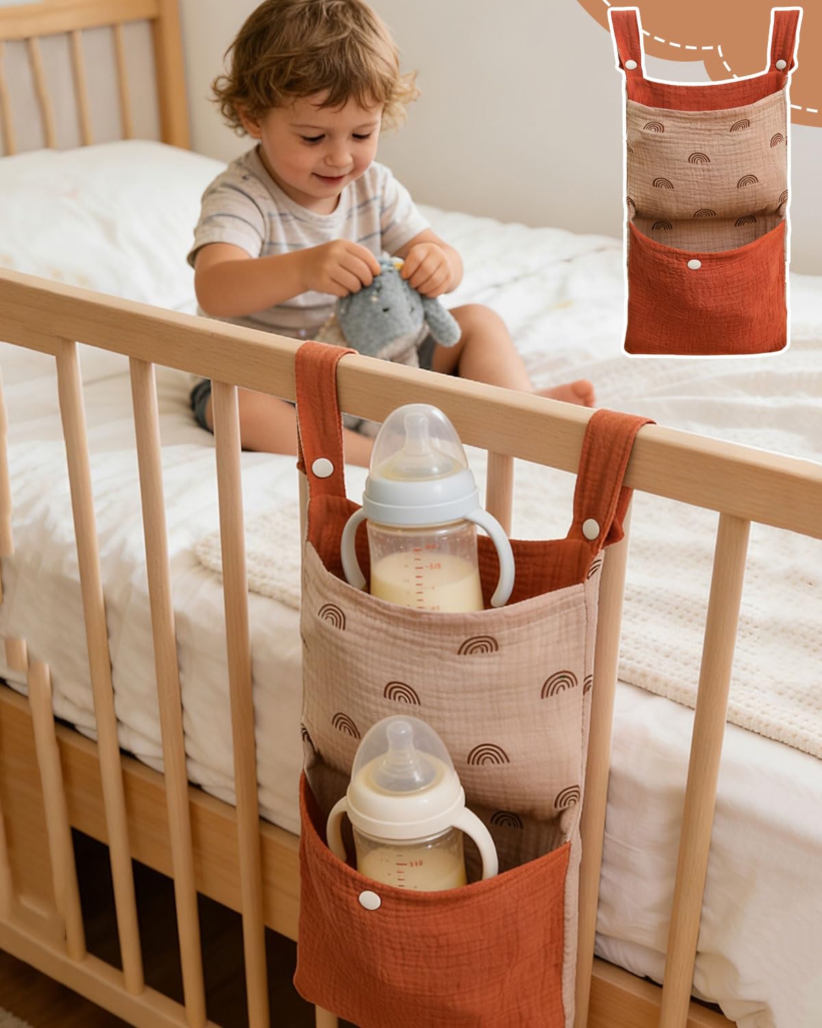 Borsa Appendere per Lettino, Borsa Portaoggetti Letto, Organizer per Cameretta dei Bambini, Tasche Portaoggetti Letto, per Letto Usato per Riporre Vestiti Pannolini Giocattoli