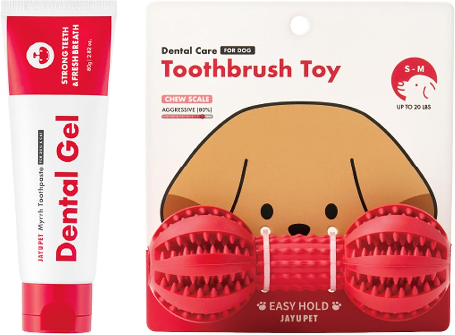 JAYU PET Dog Dental Care Bundle, Chew Toy Toothbrush and Dental Gel Toothpaste for Small and Medium Dogs, 2 Items