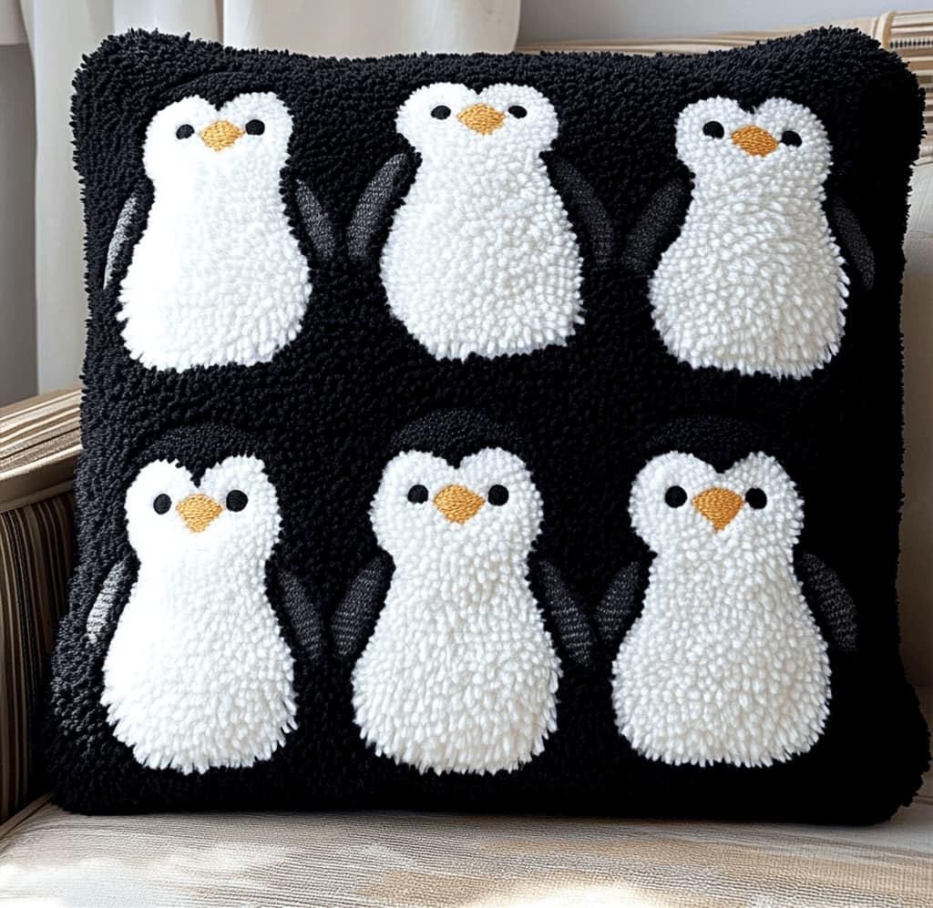 Kitquiver Latch Hook Rug Kits for Adults Penguin DIY Latch Hook Cushion Cross-Stitch Embroidery Cushion Cover for Home Sofa Decoration 17X17 in.