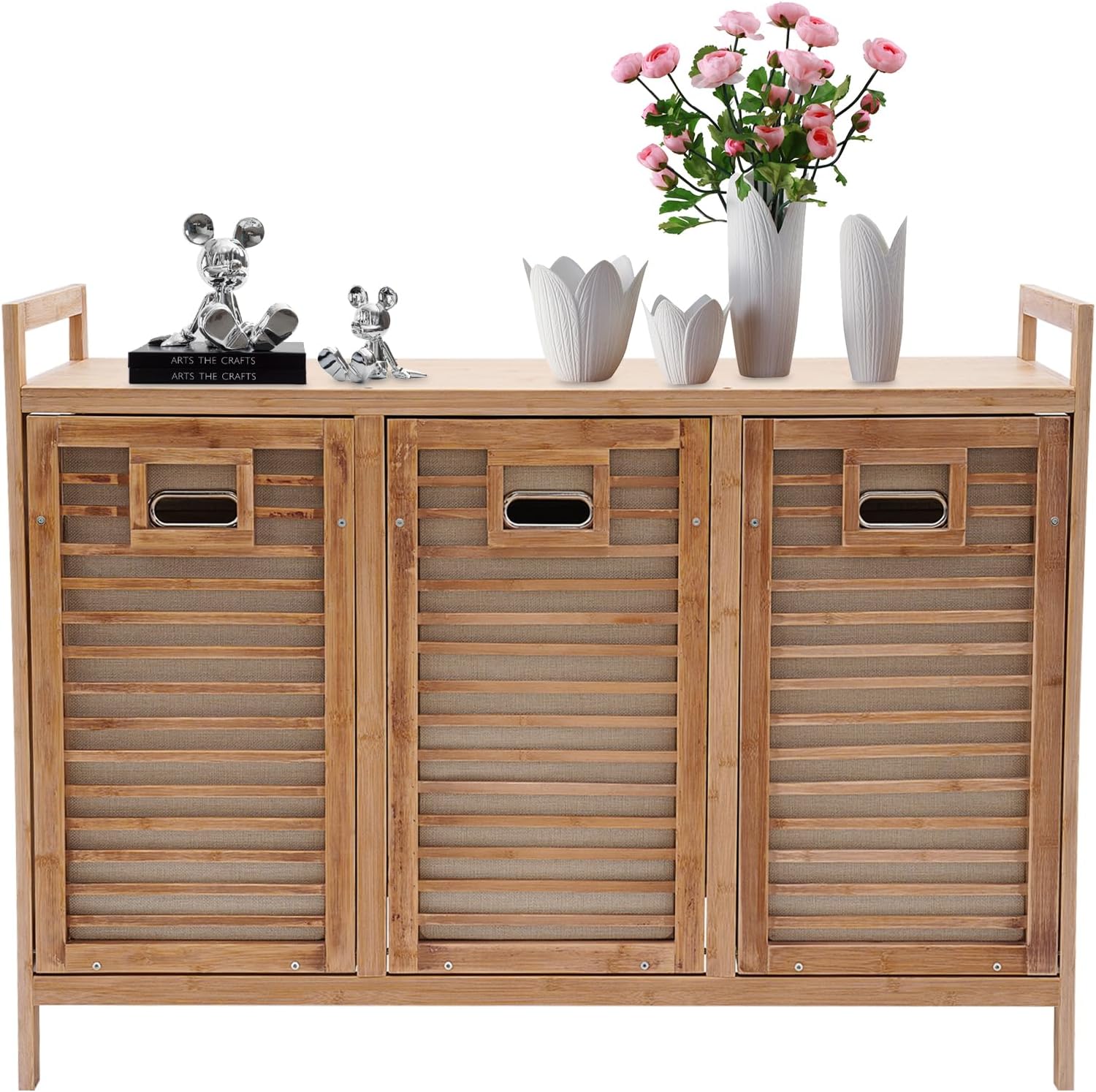 Tilt Out Bamboo Laundry Hamper, Laundry Basket with 3