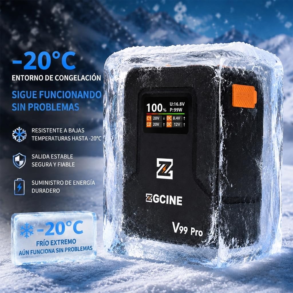 ZGCINE V Mount Battery V99 Pro, 94.72Wh 6400mAh Bateria V-Mount, PD 100W Carga Completa en 1.5H, Pantalla OLED con 2 USB-C/D-Tap/2 DC/BP Ports para Cámara, Videocámara, Monitor, Portátiles, Luz