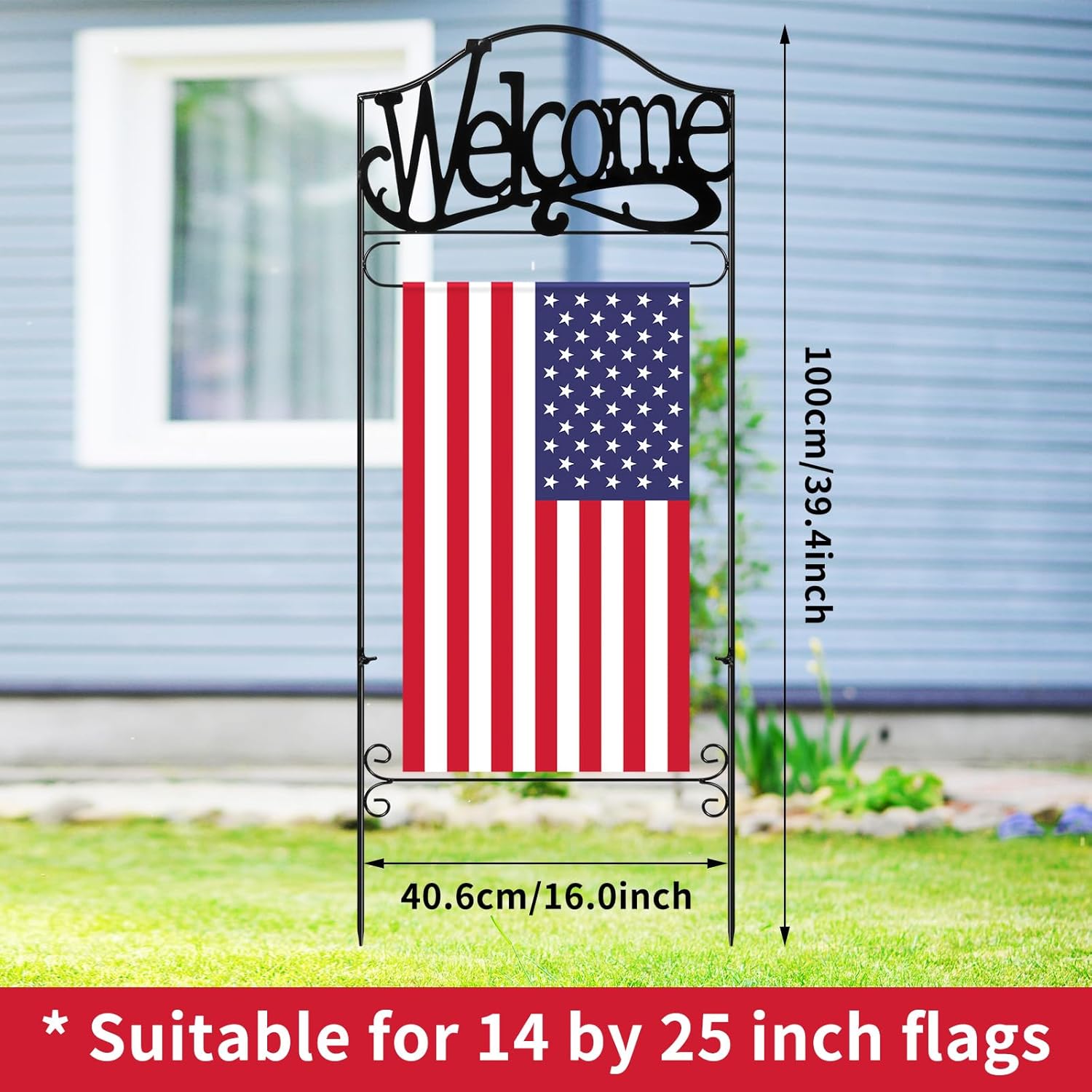 Garden Flag Holder Stand Garden Yard Flag Pole Stake Fits Max 14 x 25 Inch for Outside House Yard Lawn Outdoor Decor(Welcome) - Image 2