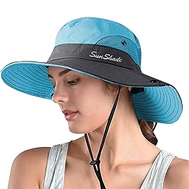ZOORON 1 Pack Women\'s Ponytail Safari Sun Hat,Wide Brim UV Protection Outdoor Bucket Hat,Foldable Beach Summer Fishing Hat