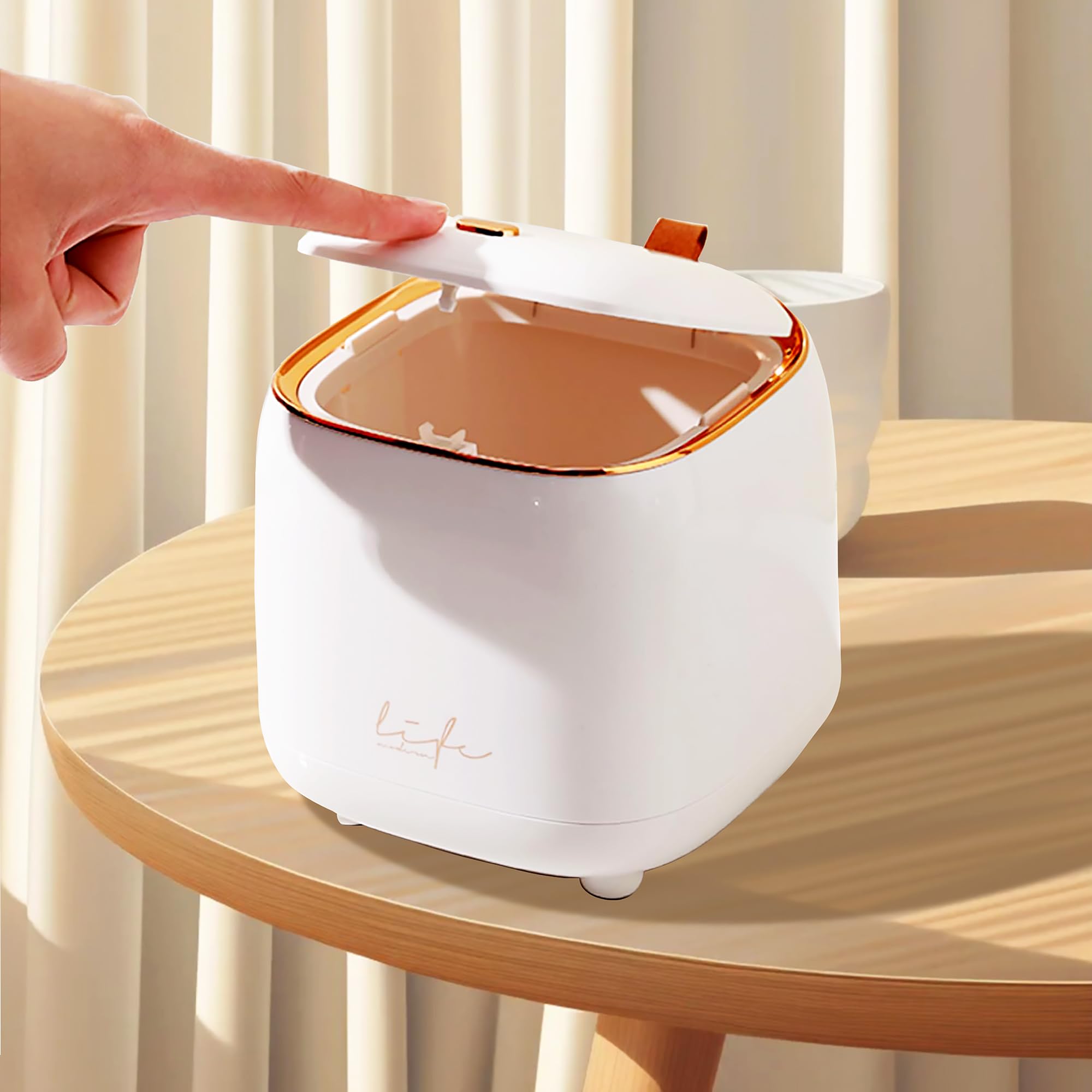 Mini Desktop Trash Can With Press Lid | 2.2L Small Wastebasket With 60 Bags For Desk, Bathroom, Kitchen