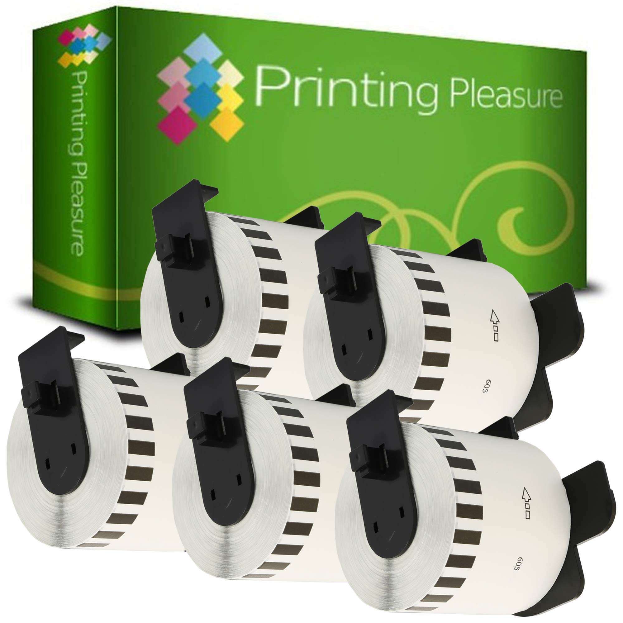 Printing Pleasure 5X DK-44605 62mm x 30.48m Yellow Continuous Removable Adhesive Labels Compatible with P-Touch QL-500 550 570 700 710W 720NW 800 810W 1050 1060N 1100 1110NWB Label Printers