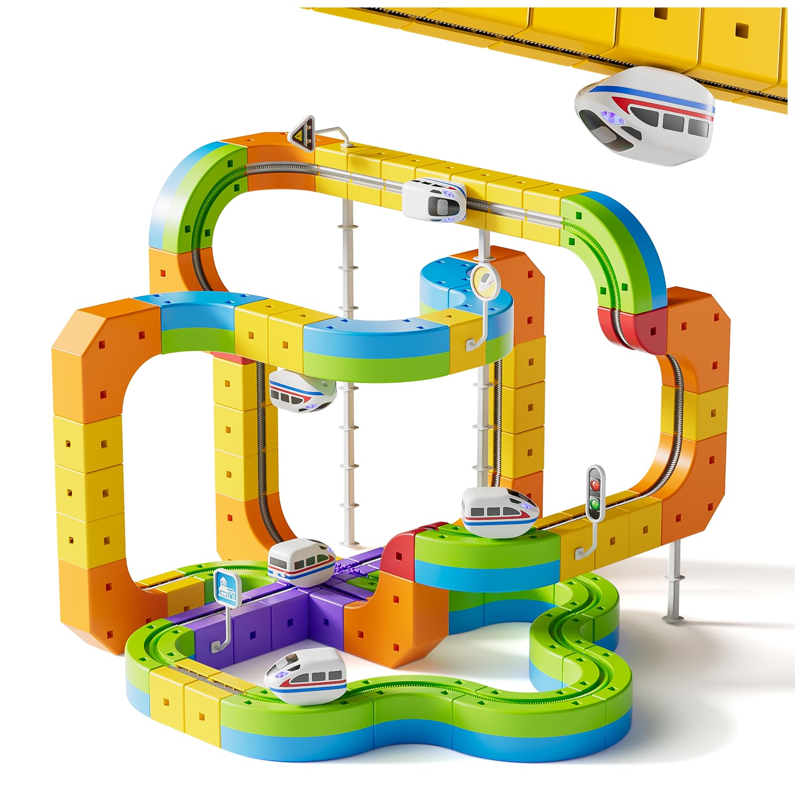 Photo 1 of Upgrade Electric Train Set, 3D Cube Track-DIY Rail Cube Block Kit, STEM Gravity-Defying Motorized Trains Race Tracks Toys Gift for Kids Boys Girls Age 3 4 5 6 7 8+ (Master Set+2 Cars)