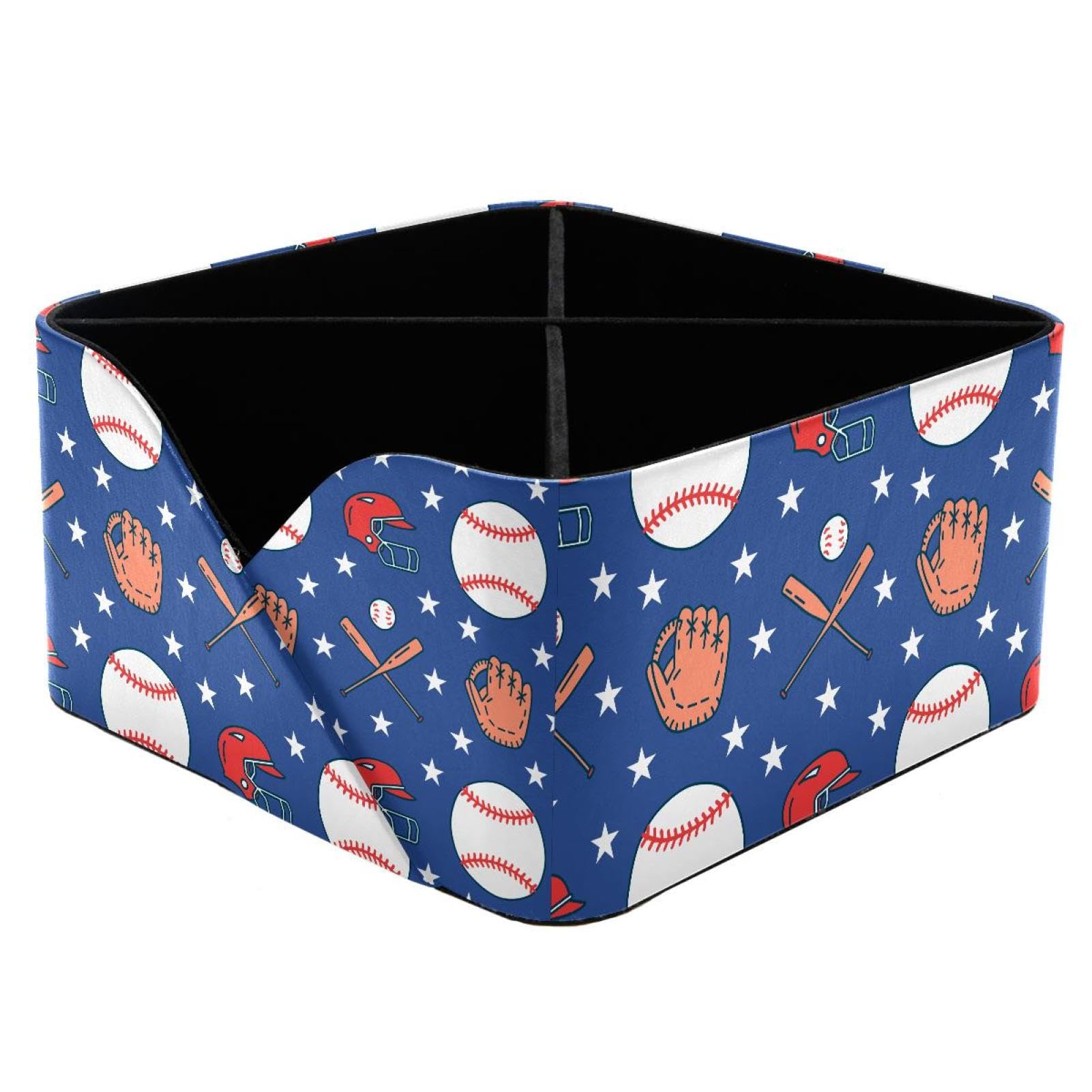 KengjuTesu Baseball Softball Sport Game Pattern Desktop Organizer Pen Holder, Rectangular Pencil Cup for Office, Study and Makeup Stations