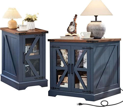 Juego de 2 mesas auxiliares, mesa de noche de 18 pulgadas y mesa auxiliar cuadrada de 24 pulgadas con estación de carga, juegos de muebles de