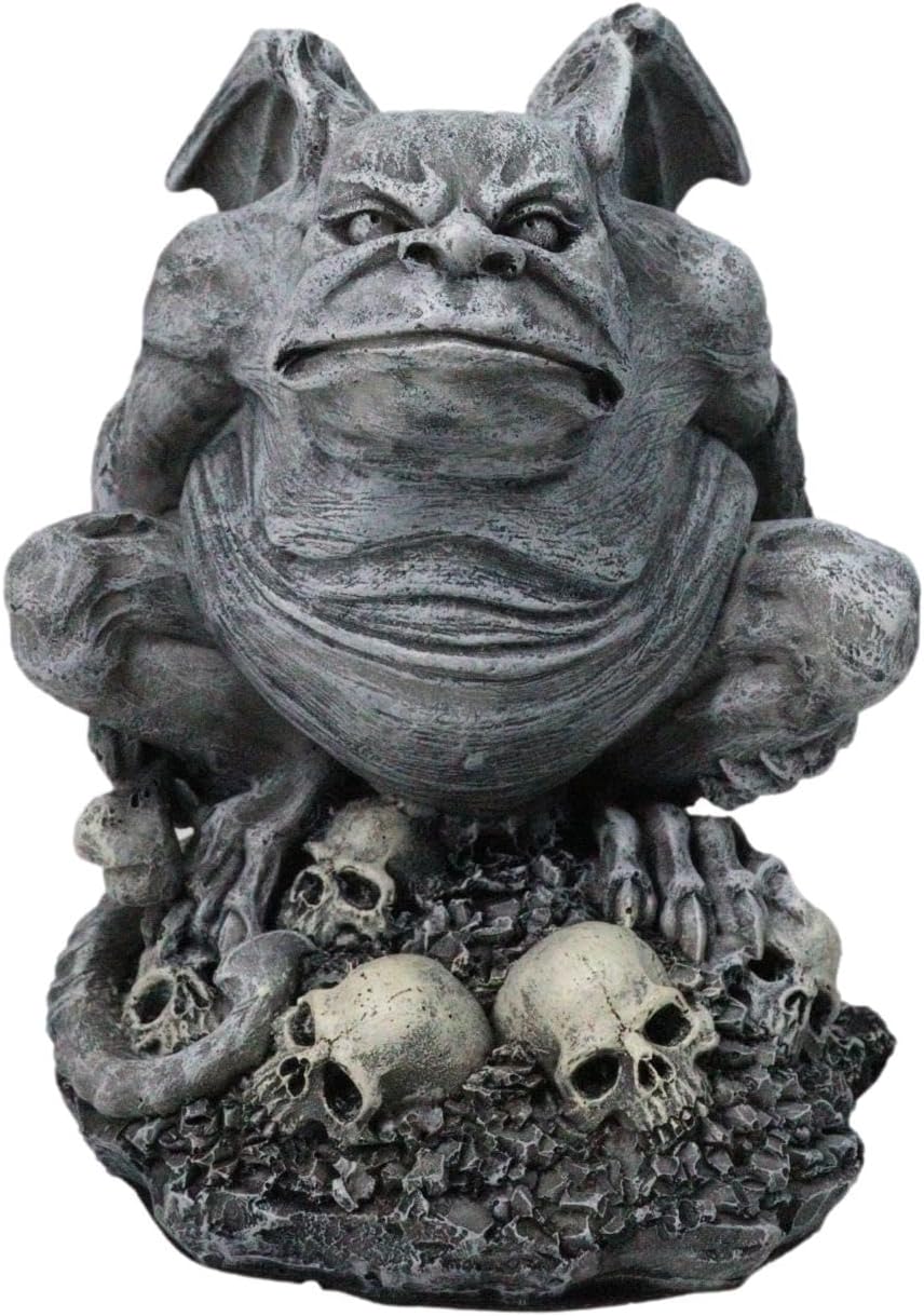 Ebros Gift Demonic Fat Ogre Ugly Gargoyle Standing By Graveyard of Skulls Figurine Ossuary Macabre Collectible