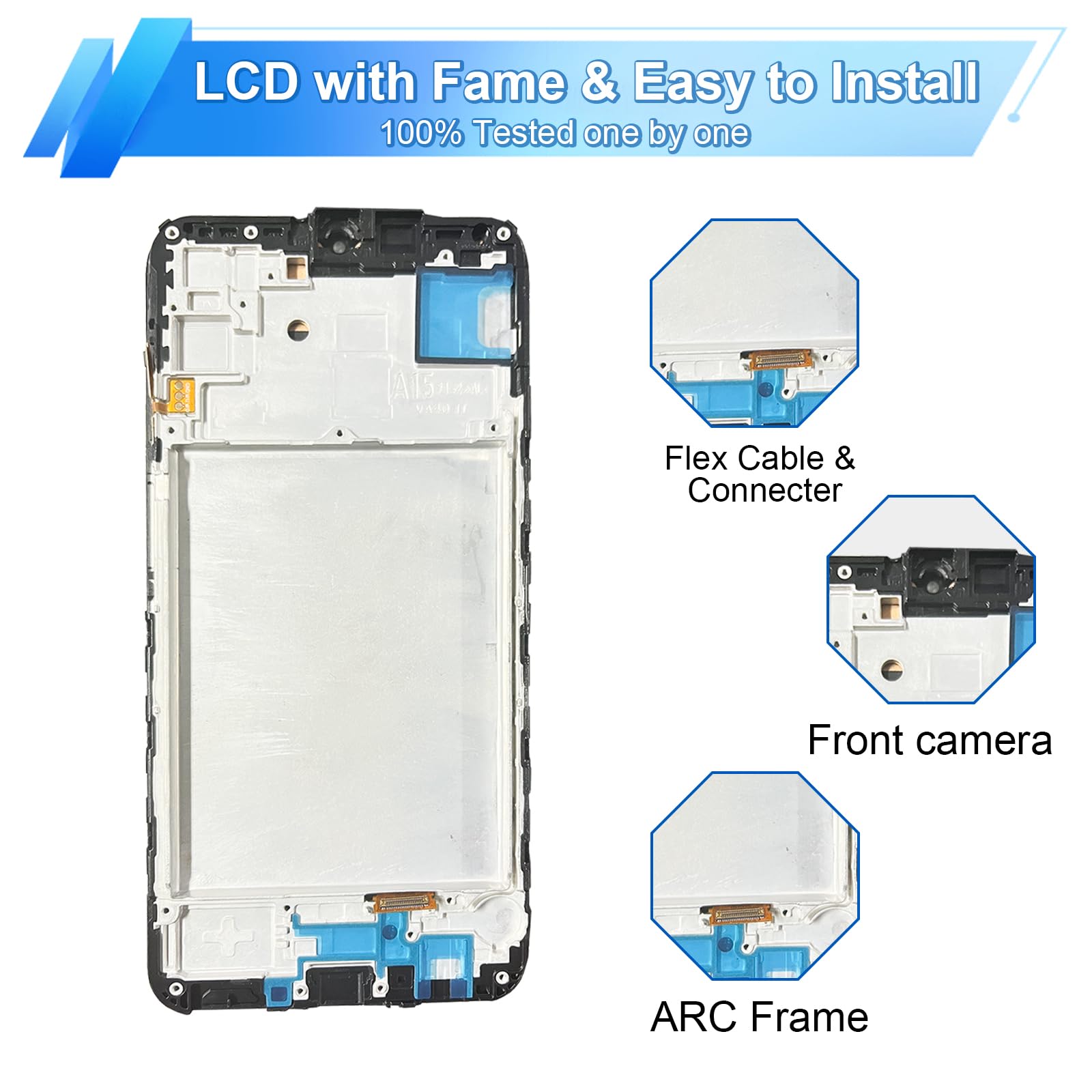 Dinow - Pantalla para Samsung Galaxy A15 4G / 5G, pantalla de repuesto para Samsung A15 LCD táctil SM-A155F SM-A155M SM-A156B SM-A156P SM-A156U digitalizador con marco (con herramienta de reparación)