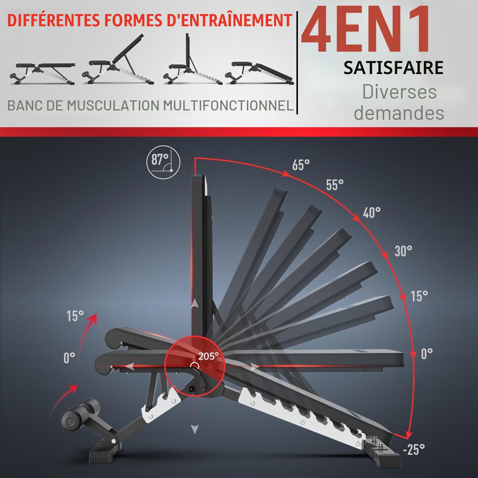 JOROTO Banc de musculation réglable – Charge de 317,5 kg/362,9 kg/453,6 kg – Banc d'entraînement pliable pour entraînement complet du corps