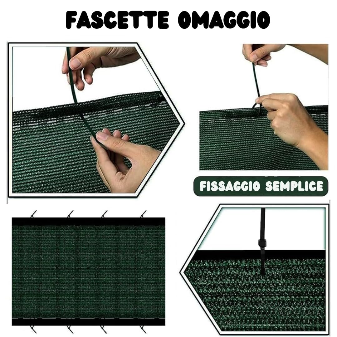 Viceree Telo Ombreggiante Verde H150cm X 25 Metri +100 Fascette Omaggio Frangivista Per Recinzione Giardino Esterno, Rete Ombreggiante Privacy 90% Oscurante Frangivista Balcone Resistente Intemperie