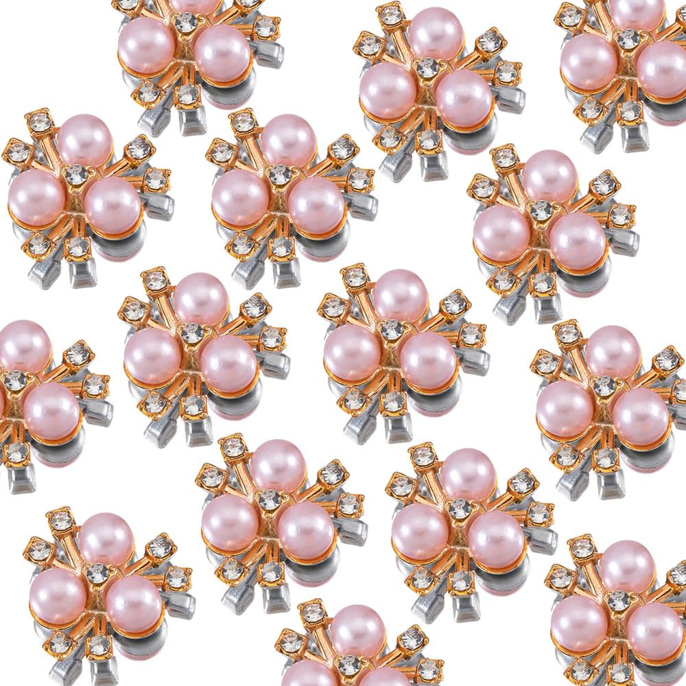 Photo 1 of 30PCS 21mm Flower Pearl Glass Rhinestone Shiny Crystals Gems Jewelry Stones, Flatback Gemstone for Crafts Clothes Hair DIY Wedding Making Decoration Accessories(13 Light Pink Pearl)