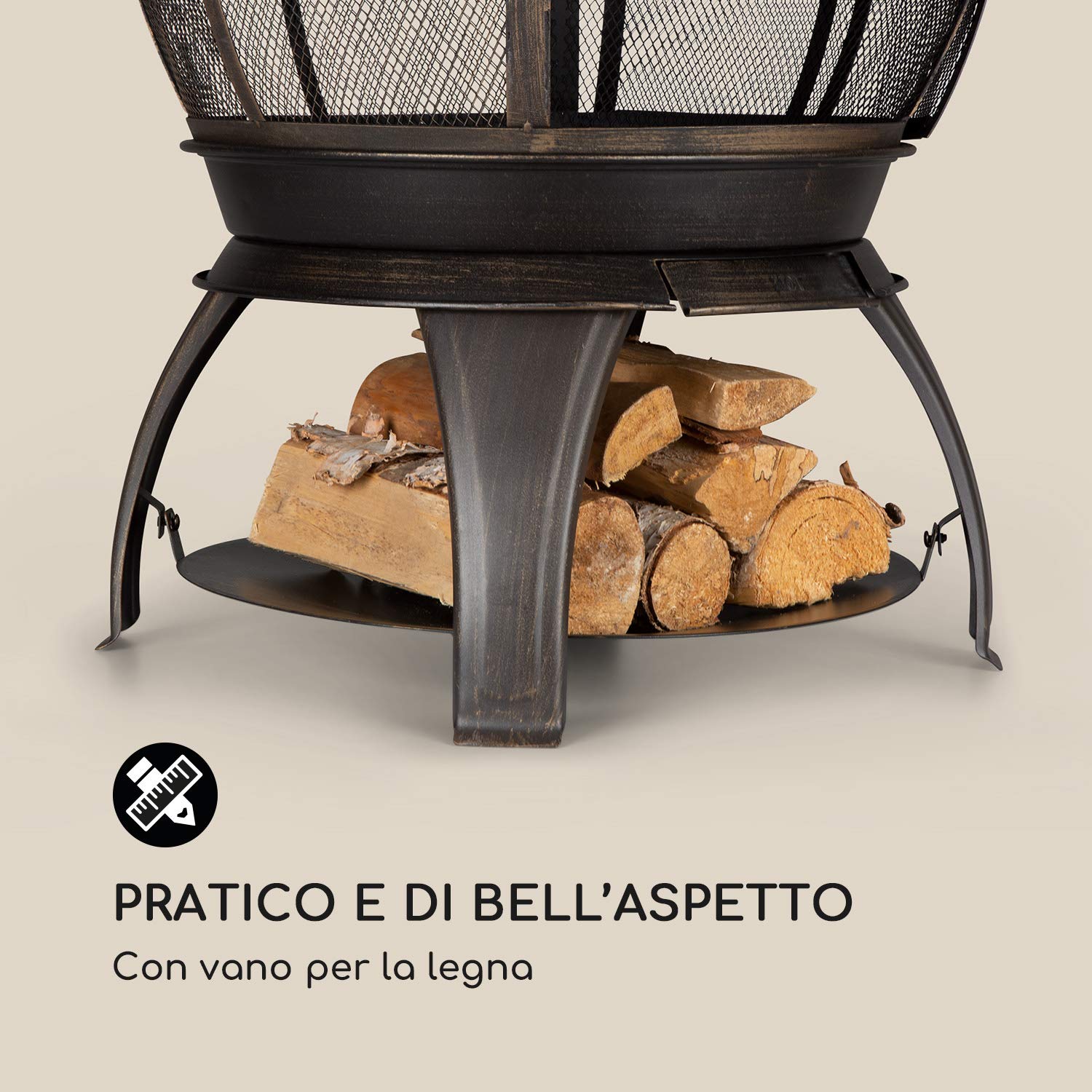 blumfeldt Titus - Camino Decorativo da Giardino, Stufa da Esterni, Stufa da Giardino in Stile Antico, 360 ° FireView, Antiruggine, Ghisa, con Griglia, Vano Legna e Attizzatoio, Nero