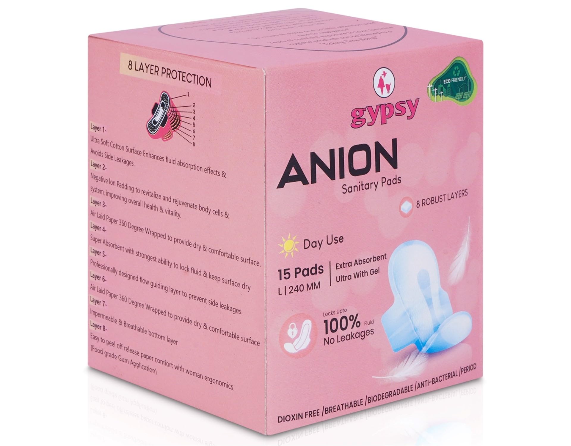 Gypsy Anion Ultra-Thin Sanitary Pads for Women | 75 Cotton Sanitary Napkins – Large (5 x 15) | Toxic Free & Rash Free Periods | Leakproof | Quick Absorption | Unscented | Extra Long | Skin Friendly.
