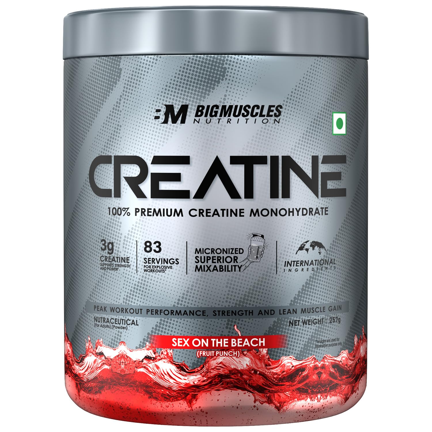 Bigmuscles Nutrition Creatine [257g, 83 Servings] | Sex On The Beach | Micronized Creatine Monohydrate To Support Lean Muscle Repair & Recovery, powder, 1 count