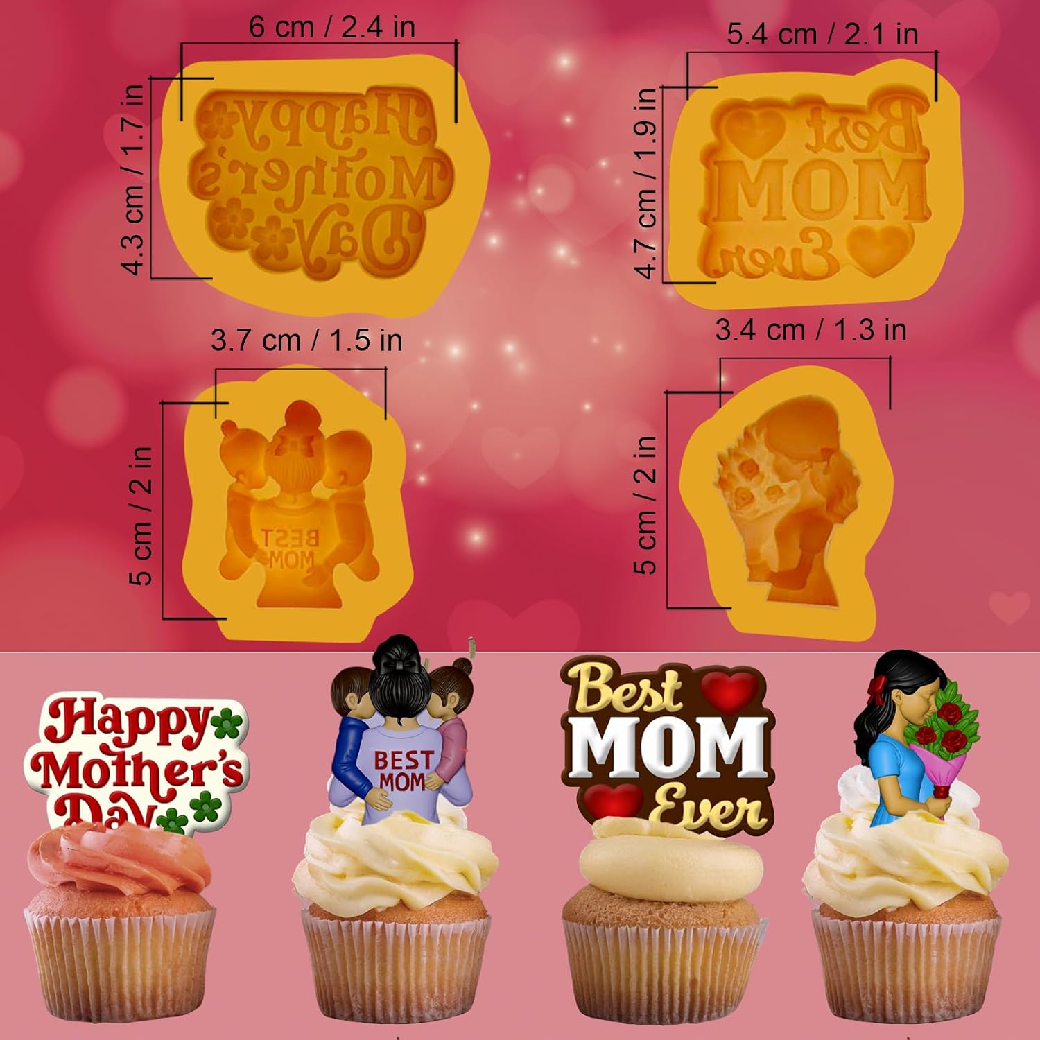 Mother’s Day Silicone Mold Set for Chocolate, Cupcakes & Candles – Best Mom Ever Design, Nonstick Silicone Baking Mold for Repostería, DIY Crafts, Resin & Fondant Mold Set image 2