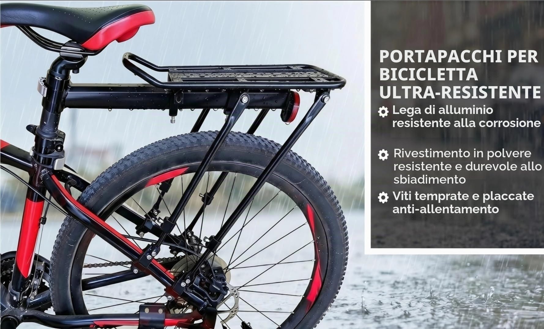 COMINGFIT® 4-Strong-Legs Portapacchi posteriore regolabile per biciclette, portata max 80 kg