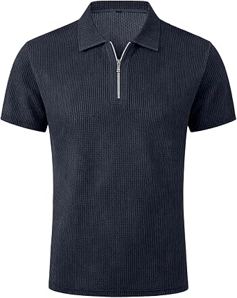 Wearbreeze Mens Polo Shirts, Collared Half Zip Short Sleeve Polos, Comfortable Stretchy Golf Work Summer T-Shirts