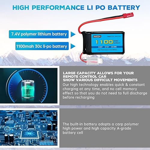 Miniatura 5 de Batería Lipo de 7.4 V 1100 mAh con cargador 2 en 1 para Wltoys A949 A959 A969 A979 K929 RC Car, compatible con la mayoría de camiones RC de relación