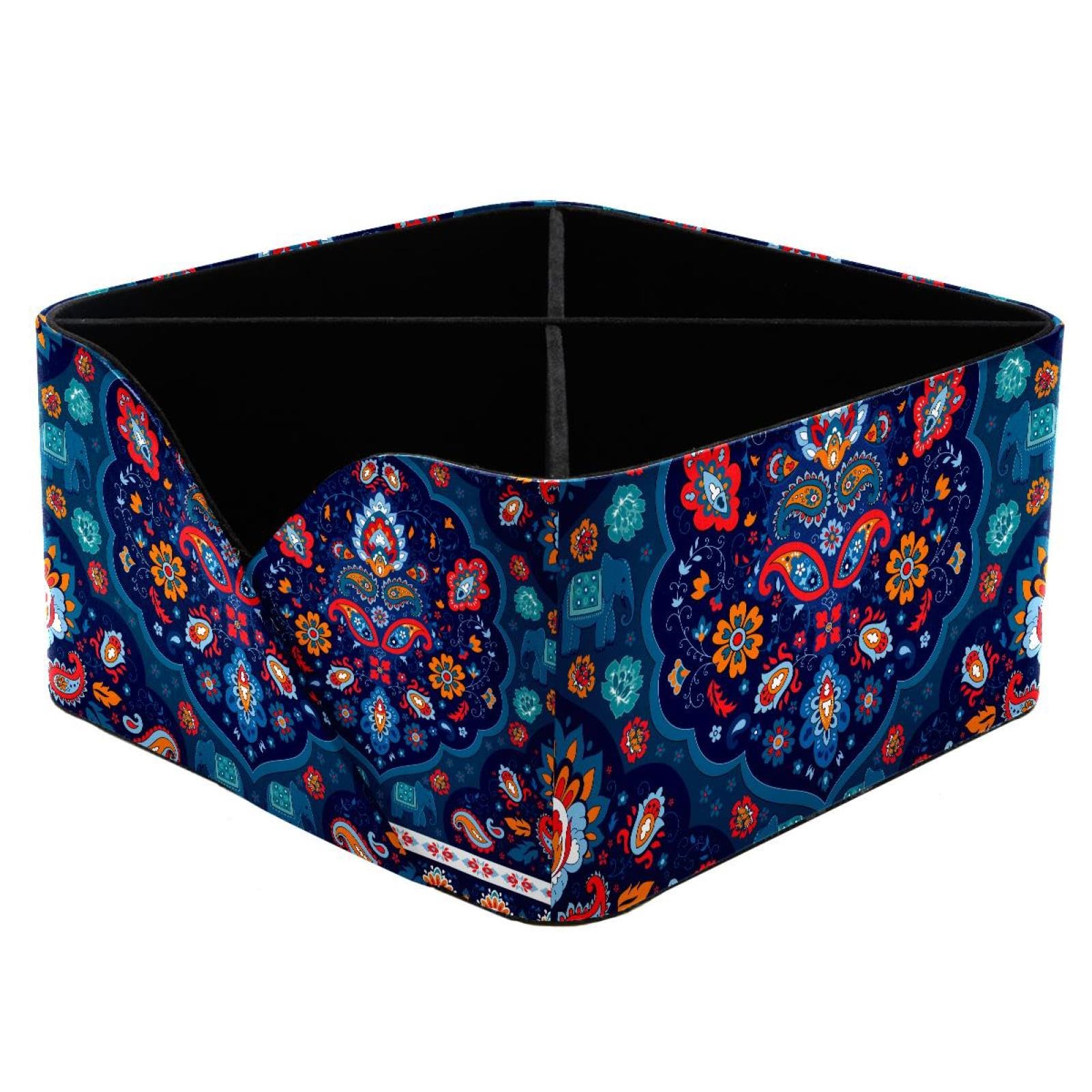 KengjuTesu Paisley Pattern Ethnic Mandala Desktop Organizer Pen Holder, Rectangular Pencil Cup for Office, Study and Makeup Stations