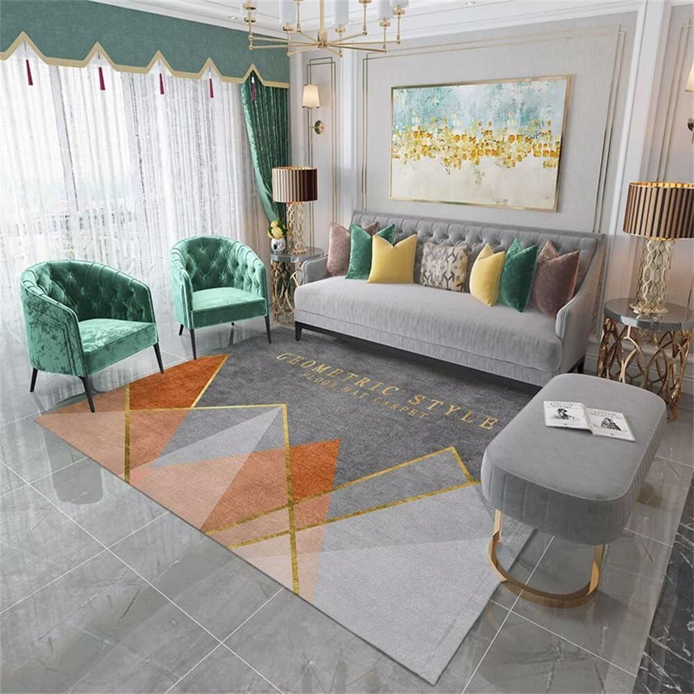 Tapis confortable et durable orange géométrique 140x200 pour intérieur