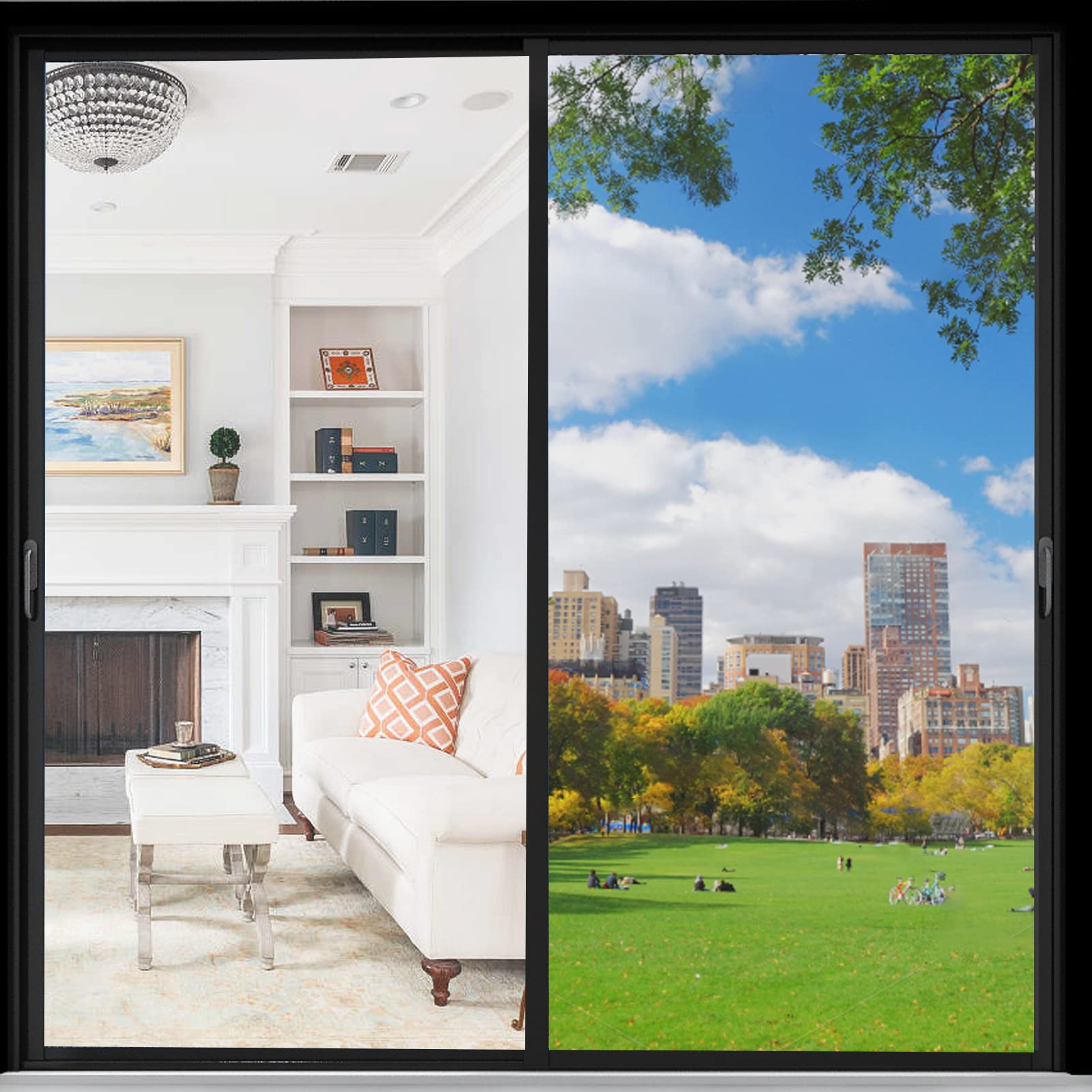 DKTIE Window Privacy Film One Way Mirror with Installation Tools - Window Privacy Film See Out Not in - Static Cling Without Glue, Silver, 35.4" x 118.1"