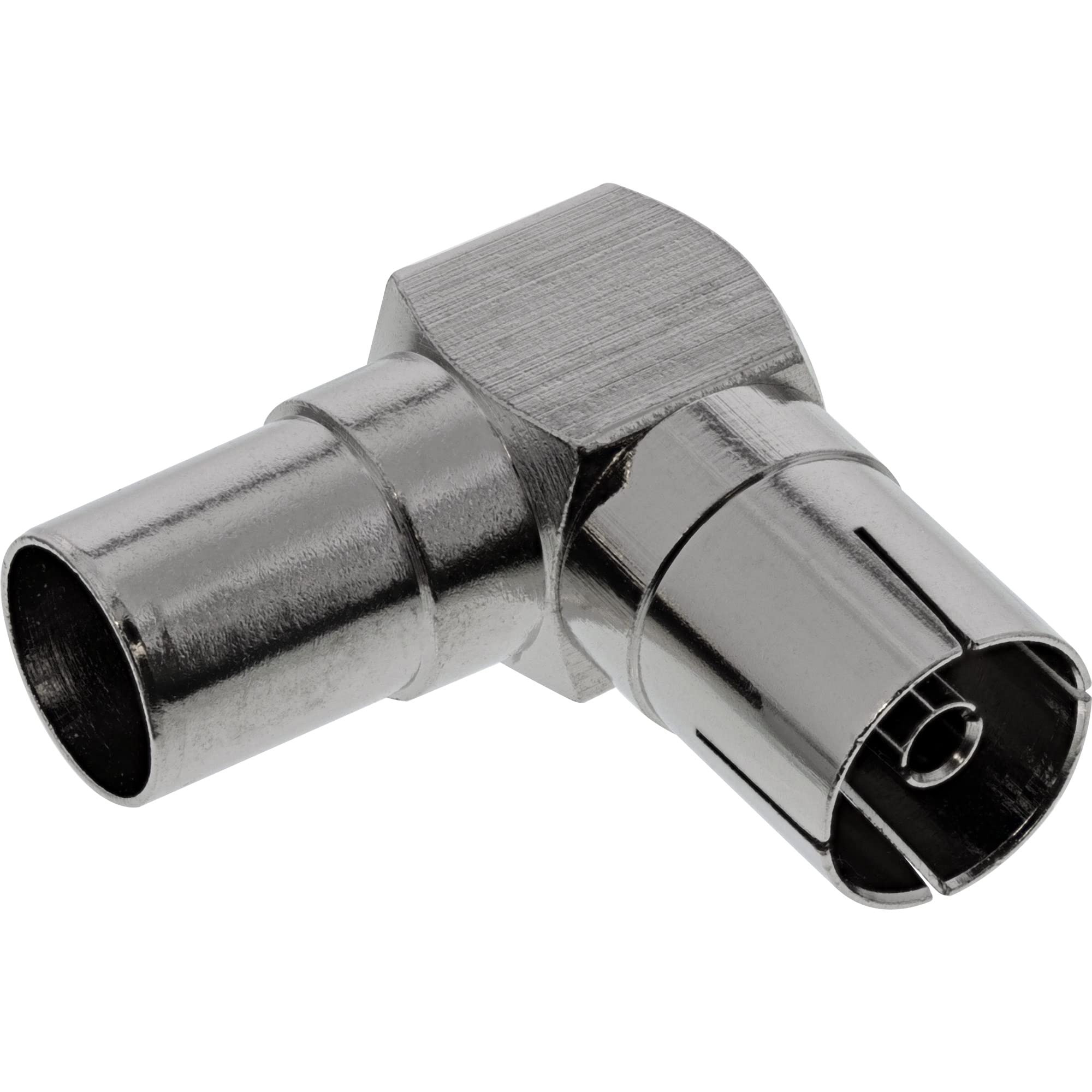 InLine Antenne Koaxial Verbinder Stecker / Buchse 90° gewinkelt, vernickelt, Metall