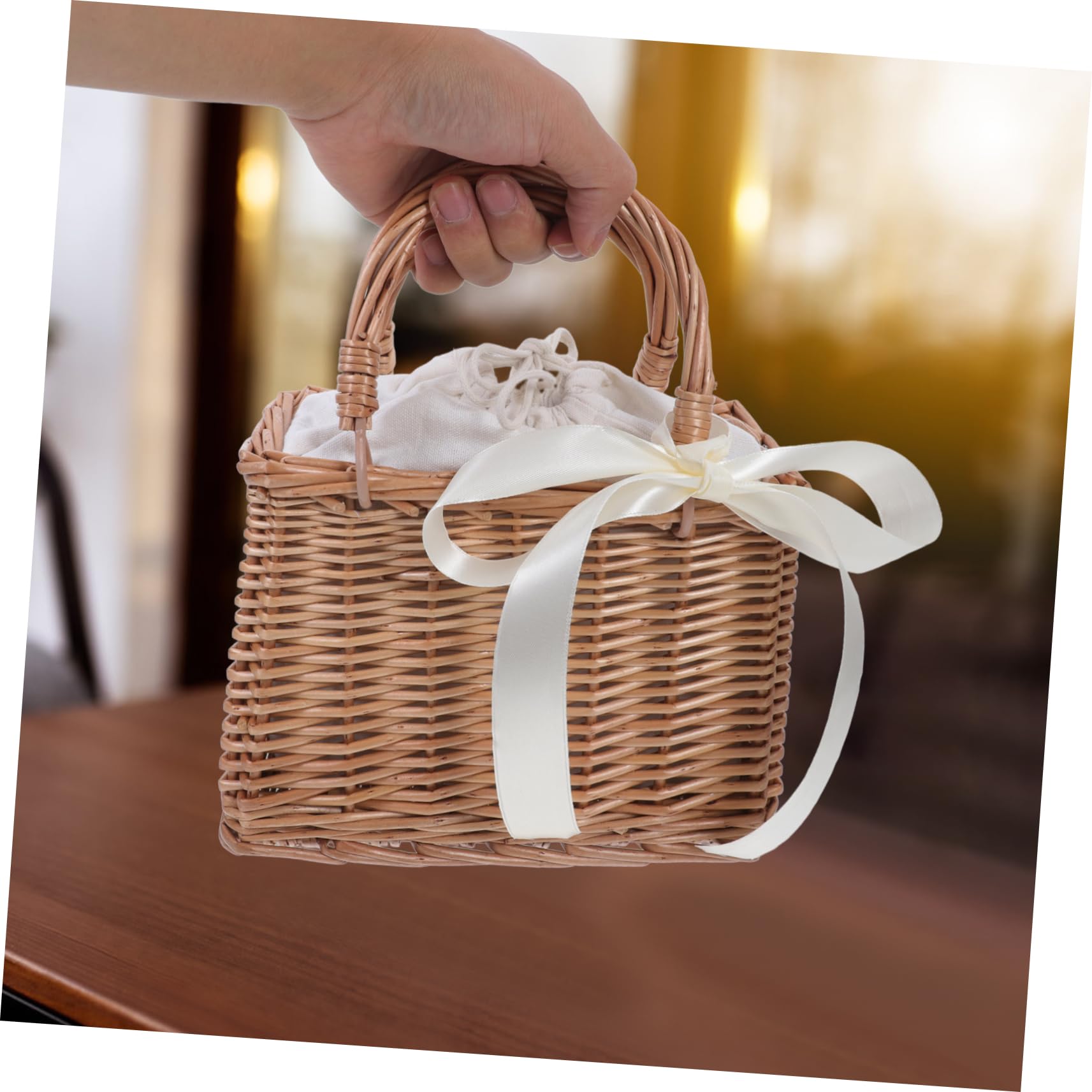 SOLUSTRE Blumenkorb und Henkel Kleiner mit Rattan Quadratischer aus Handgewebt Dekorativer Geschenkkorb Hochzeit Baumwollstoff für Heimdekoration