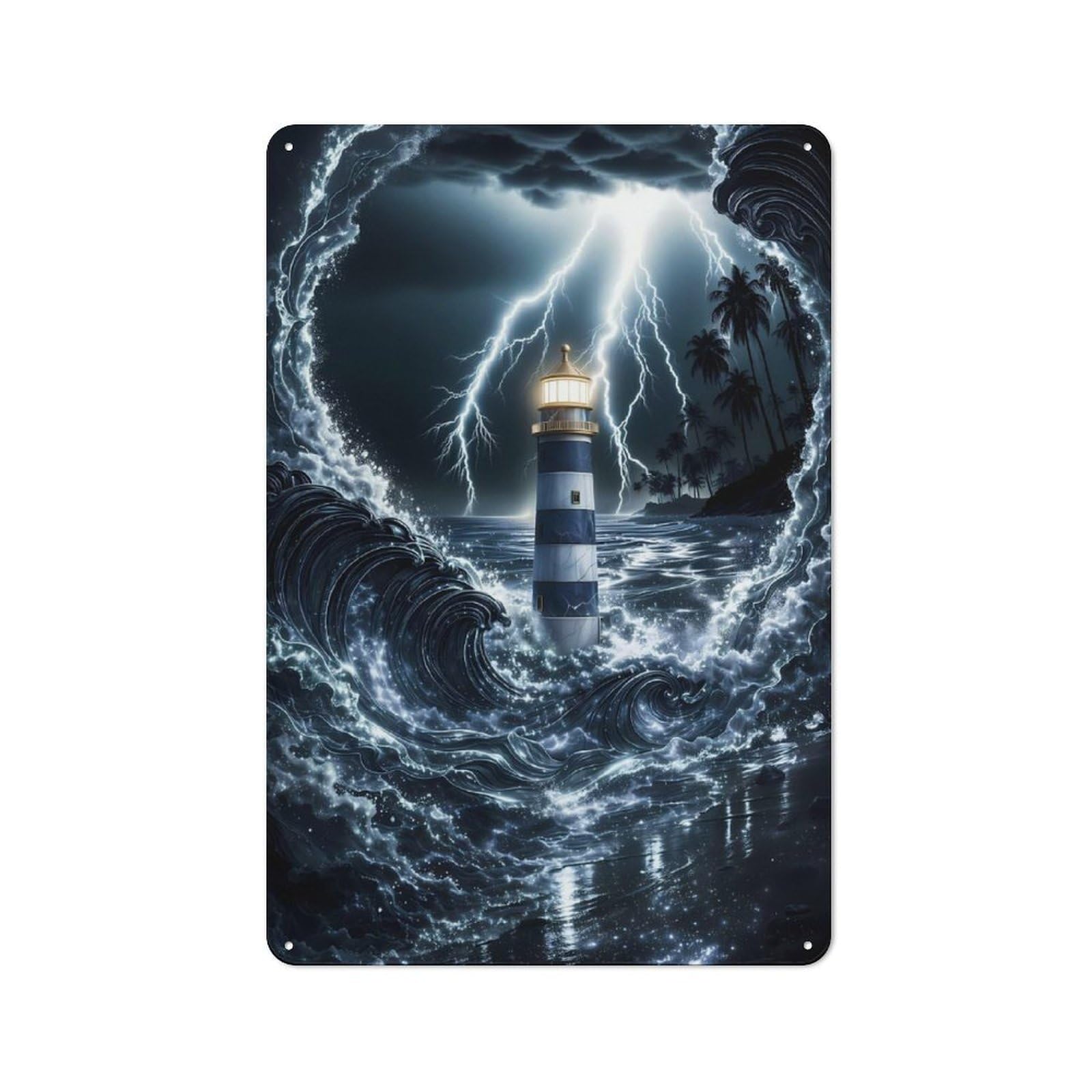 Junmoney Style-5 For Living Room Wall, Lighthouse In A Storm Rustic Metal Wall Sign 30X20cm, For Vintage Wall Decor Fans, For Garage And Workshop Walls