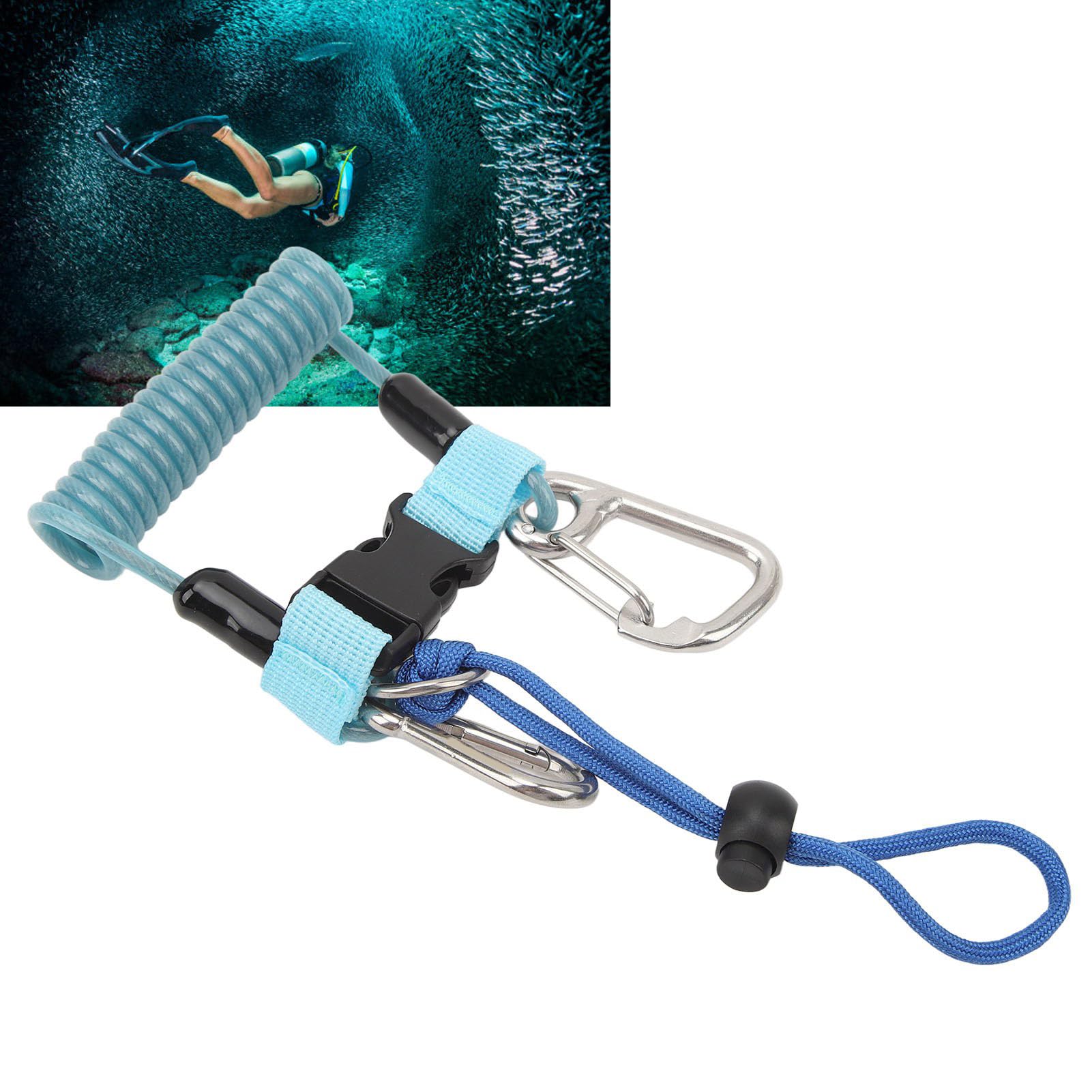 VGEBY Gancio per barriera corallina, corda flessibile per fotocamera subacquea anti-smarrimento, corda a molla per gancio barriera corallina