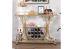 HomyShopy 3-Tier Trolley Bar Serving Cart with Glass Holder