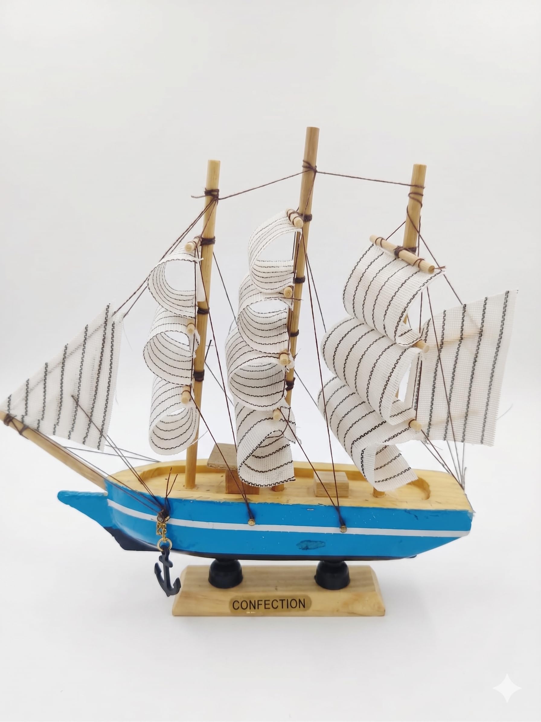 Divinocraft Handcrafted Blue Wooden Sailing Ship Model : Amazon.in