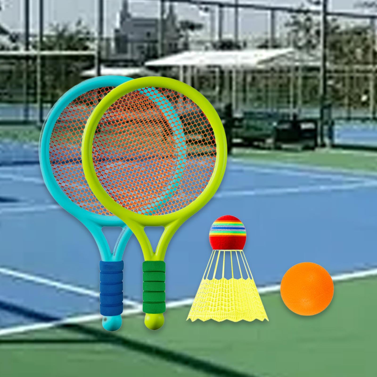 Set da Tennis e Badminton per Bambini, Racchetta da Tennis per Bambini, Giocattoli da Spiaggia, Blu e Rosa