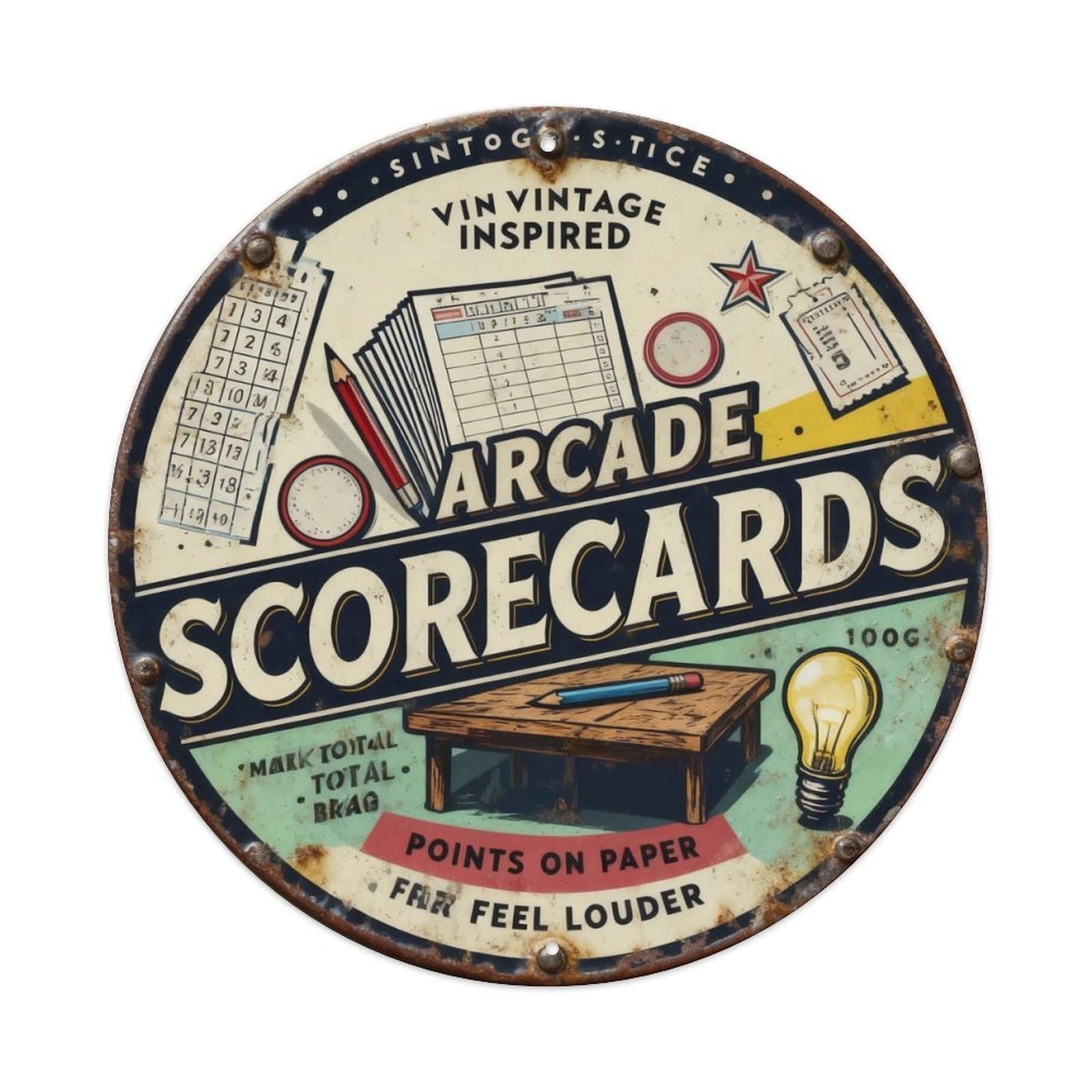 Arcade Scorecards Sign Metal Tin Sign Plaque