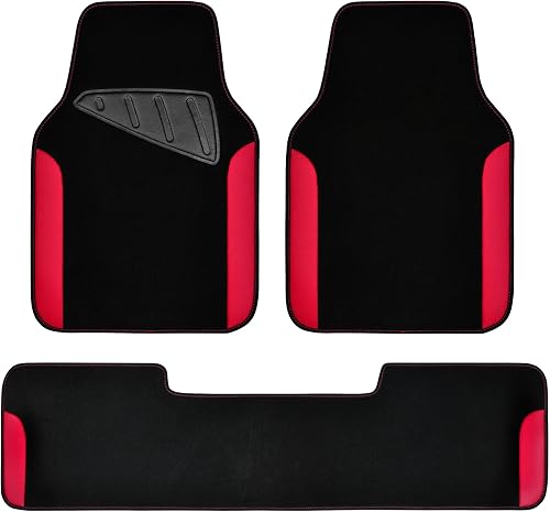 CAR PASS Alfombrillas universales impermeables de piel sintética para automóvil, 3 unidades, color rojo, aptas para SUV, camionetas, sedanes,