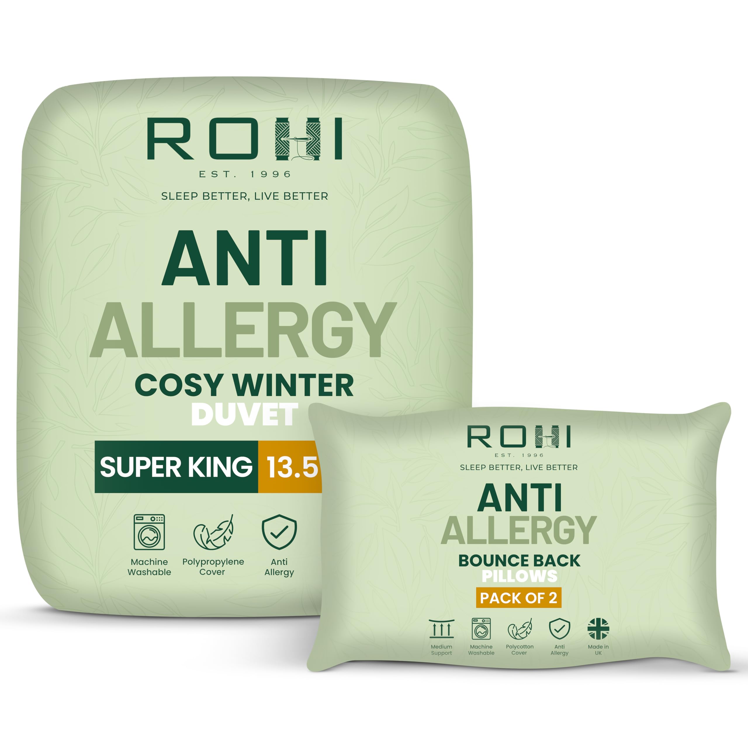 Rohi Anti-Allergy Super King Duvet 13.5 Tog with 2 Deluxe Pillows – Luxurious Warm Winte...