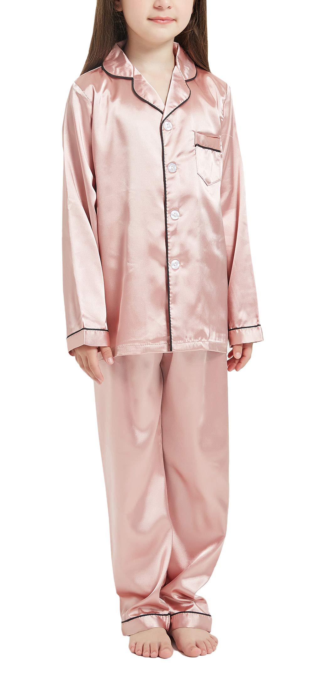 Happy Cherry - Conjunto Pijamas Satén Bebé Niños Verano Ropa Camisones Bebé Niñas Suave Camisa Pantalones Informales Cintura Elástico Cómodo para Dormir Hogar Diario 2 Piezas - 2-10 Años