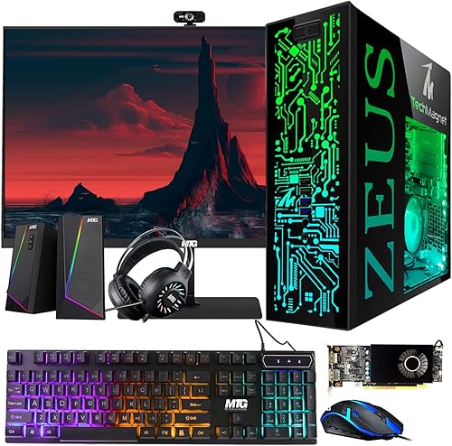 TechMagnet PC de escritorio para juegos, Intel i5 6 generación, Zeus Pro 6, RX 550, 16 GB de RAM, SSD de 1 TB + disco duro de 2 TB, monitor de 27