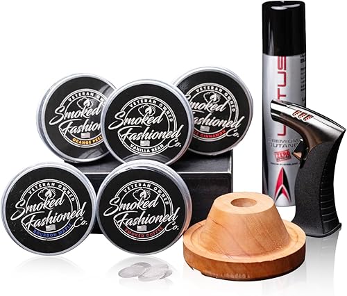 VIP Bundle Kit de cóctel para ahumar con antorcha de chorro "de escritorio", cinco sabores de combustible de madera (vainilla, manzana, naranja,