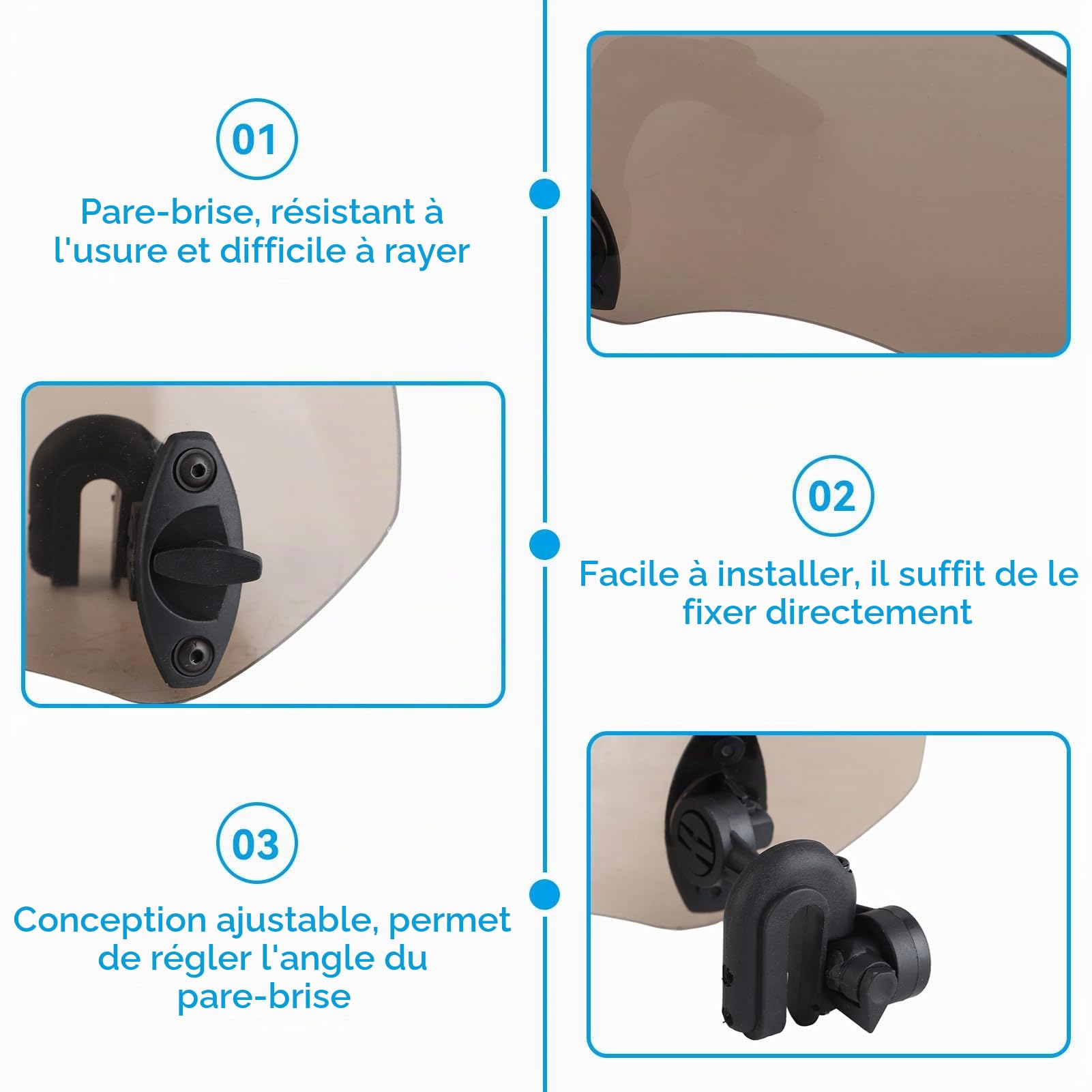 Pare-Brise de Moto, 285 x 125 mm/11,2 x 4,9 Pouces Pare-Brise à Clip réglable Universel Déflecteur de Vent d'extension de Moto pour Accessoires de Pare-Brise