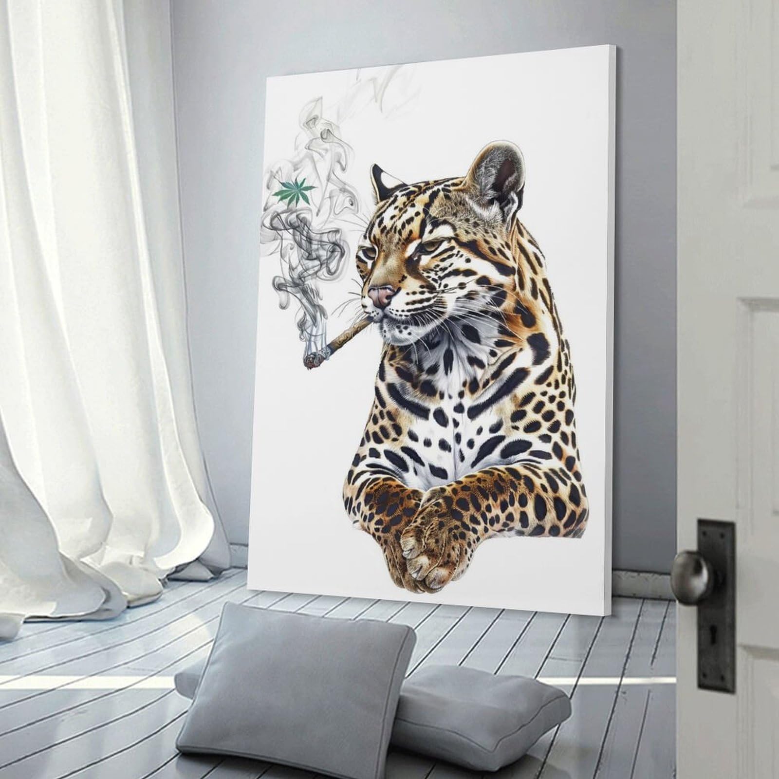 Junmoney Ocelot Smoking Joint Wall Art Print, 24x36inch(60x90cm), for Wall Displays, Bedrooms Or Room Updates, A Versatile Canvas Print for Layering