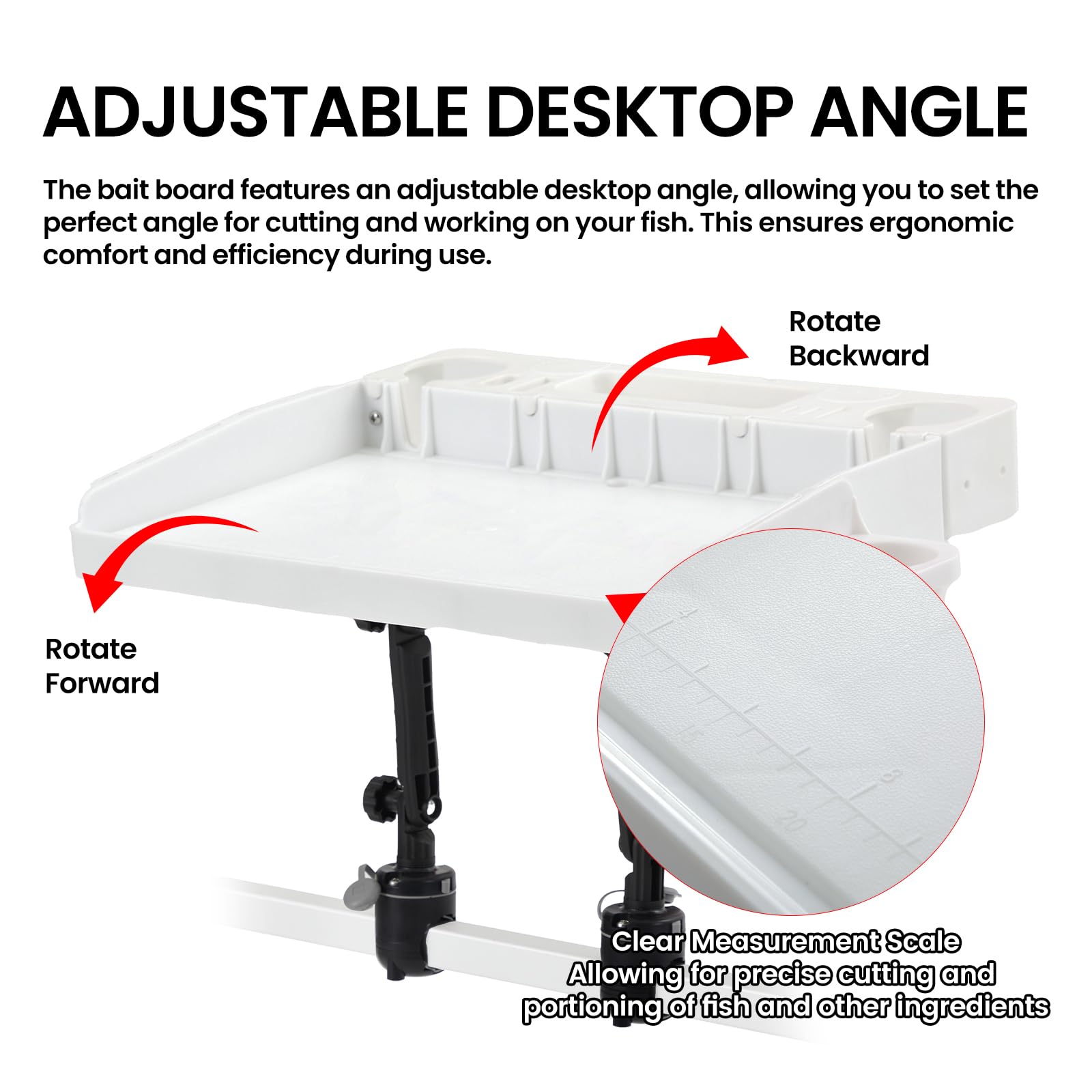 HITORHIKE Bait Board Set with Mounts & Extenders – White Cutting Board for Bass, Center Console, Pontoon Boats – Great for Fishing, Filleting, Outdoor Cooking (Round & Square Rail Mount Set)
